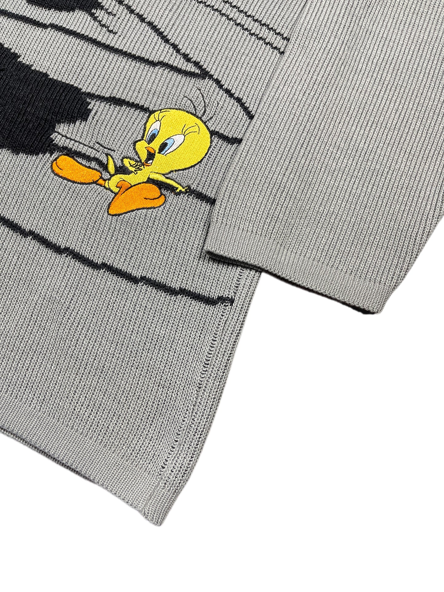 Vintage Looney Tunes 2001 Tweety Silvester Knitted Sweatshirt Gray - XL
