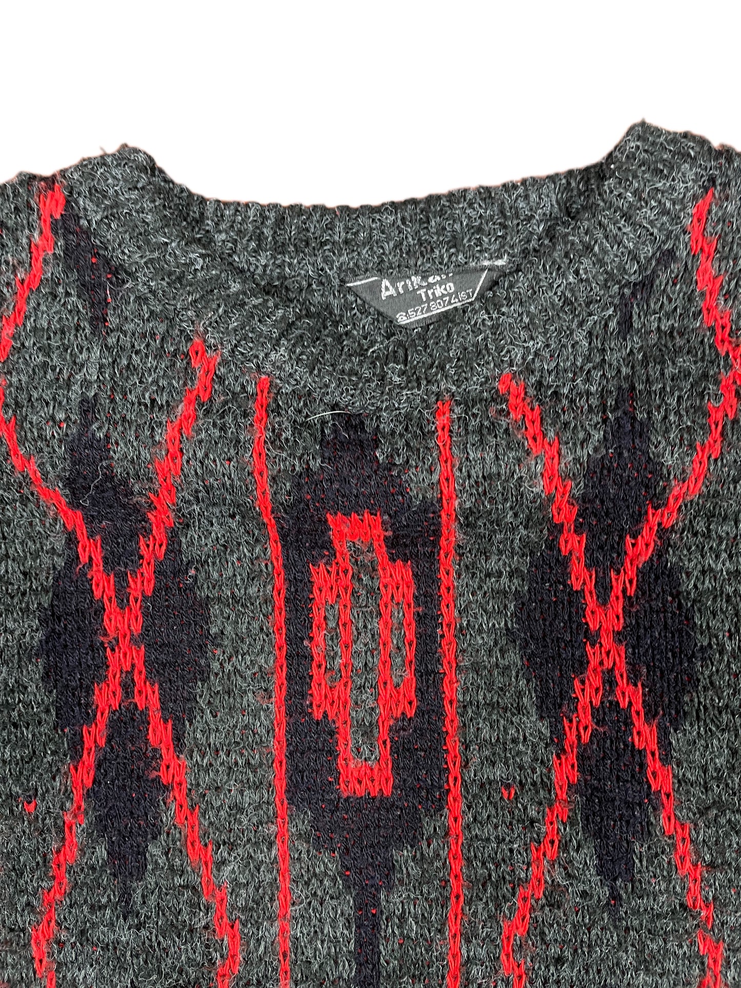 Vintage Arikan Triko Knitted Sweatshirt Red Gray - M