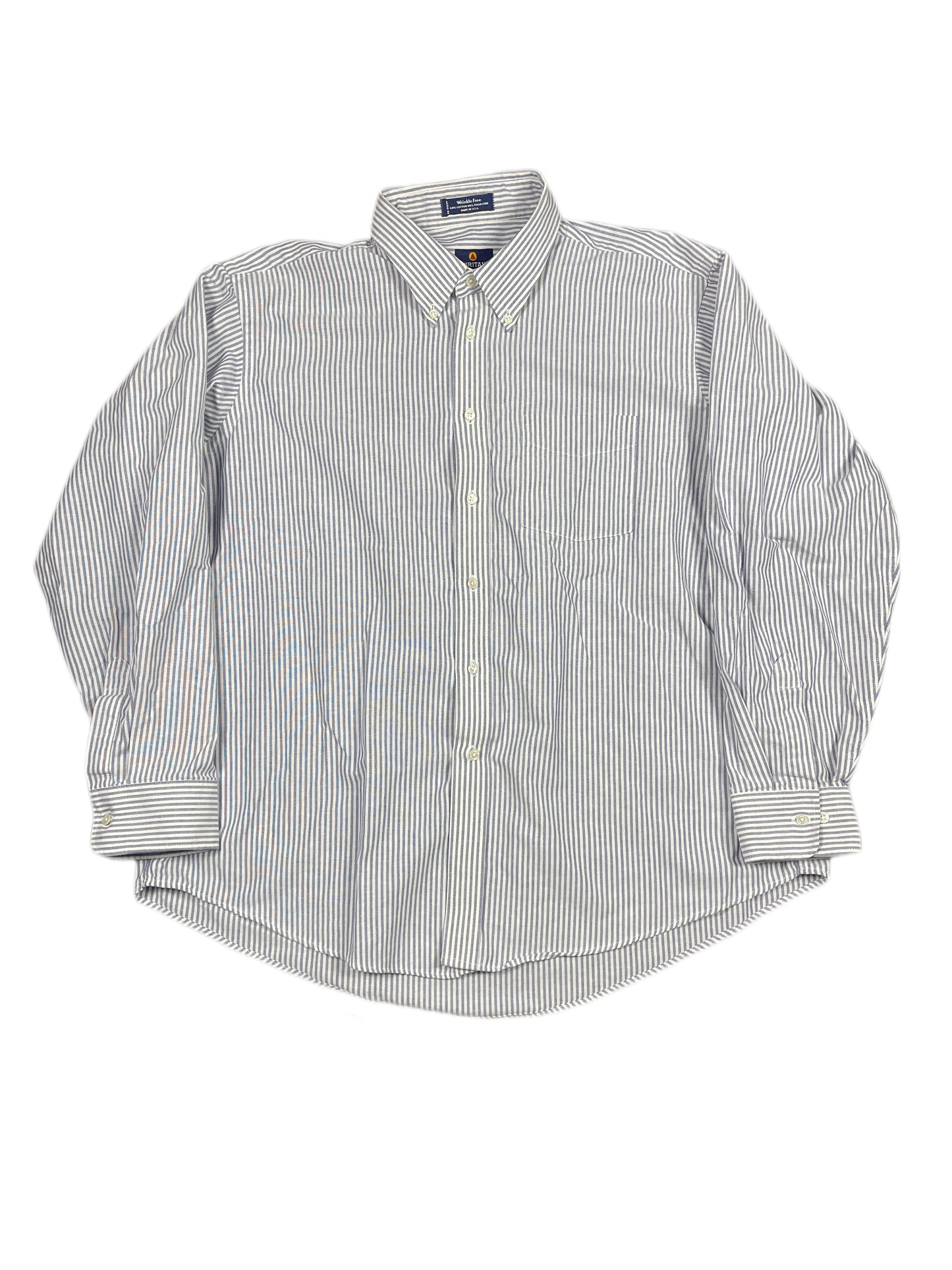 Vintage Puritan Long Sleeve Shirt White Blue - XXL