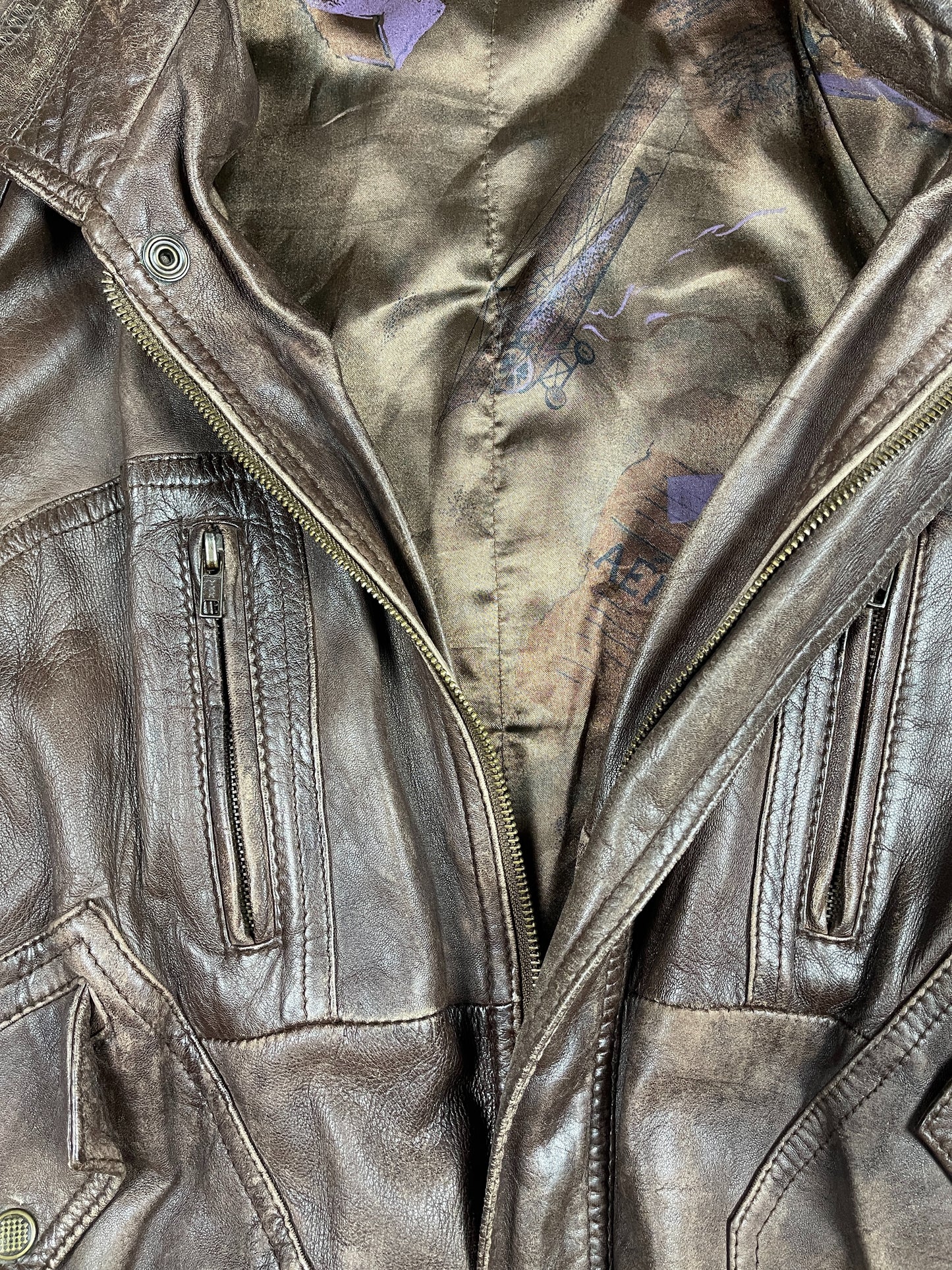 Vintage Aviator Leather Bomber Jacket Brown - M