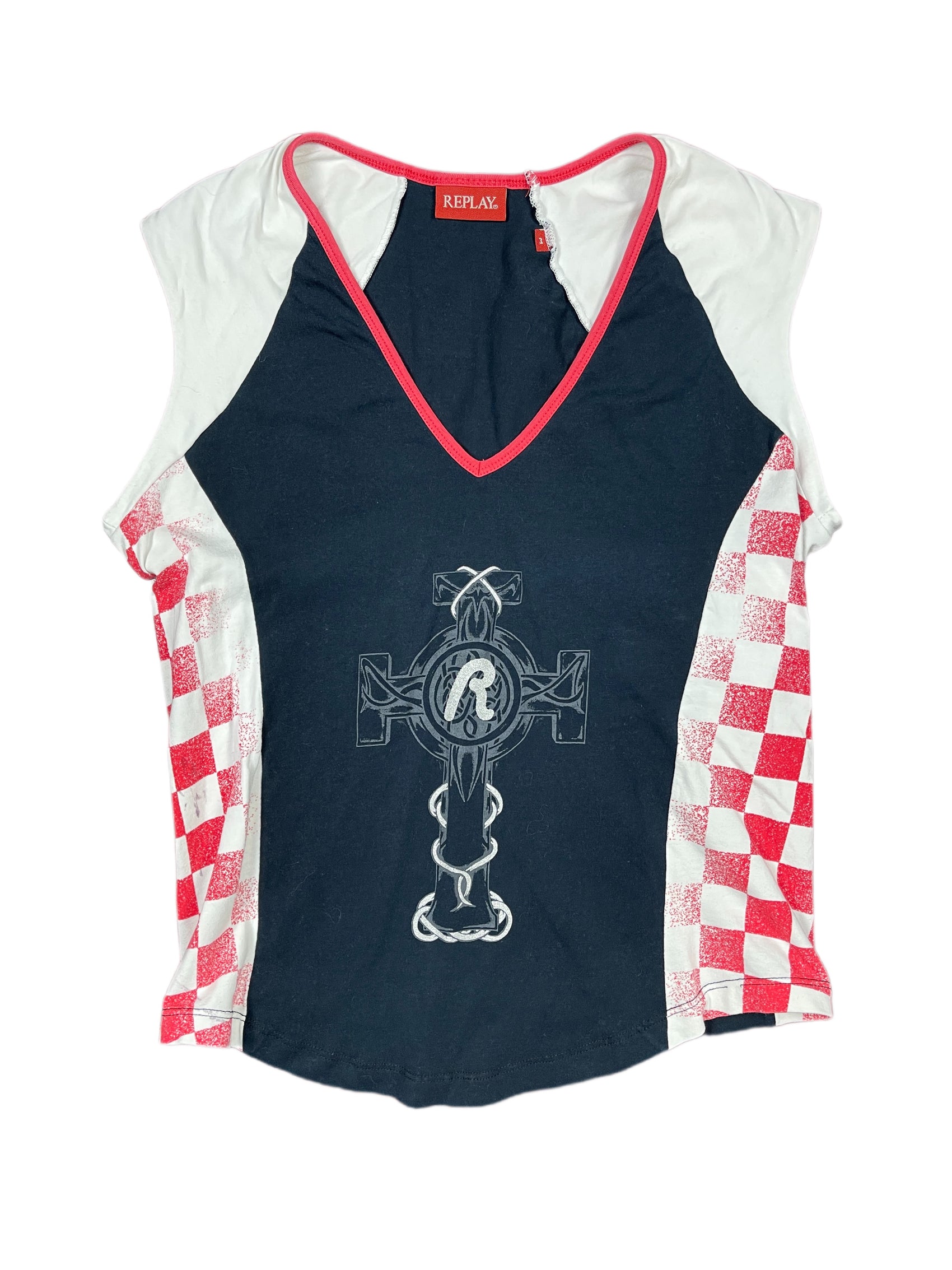 Y2k Replay Sleeveless Top Black White - M