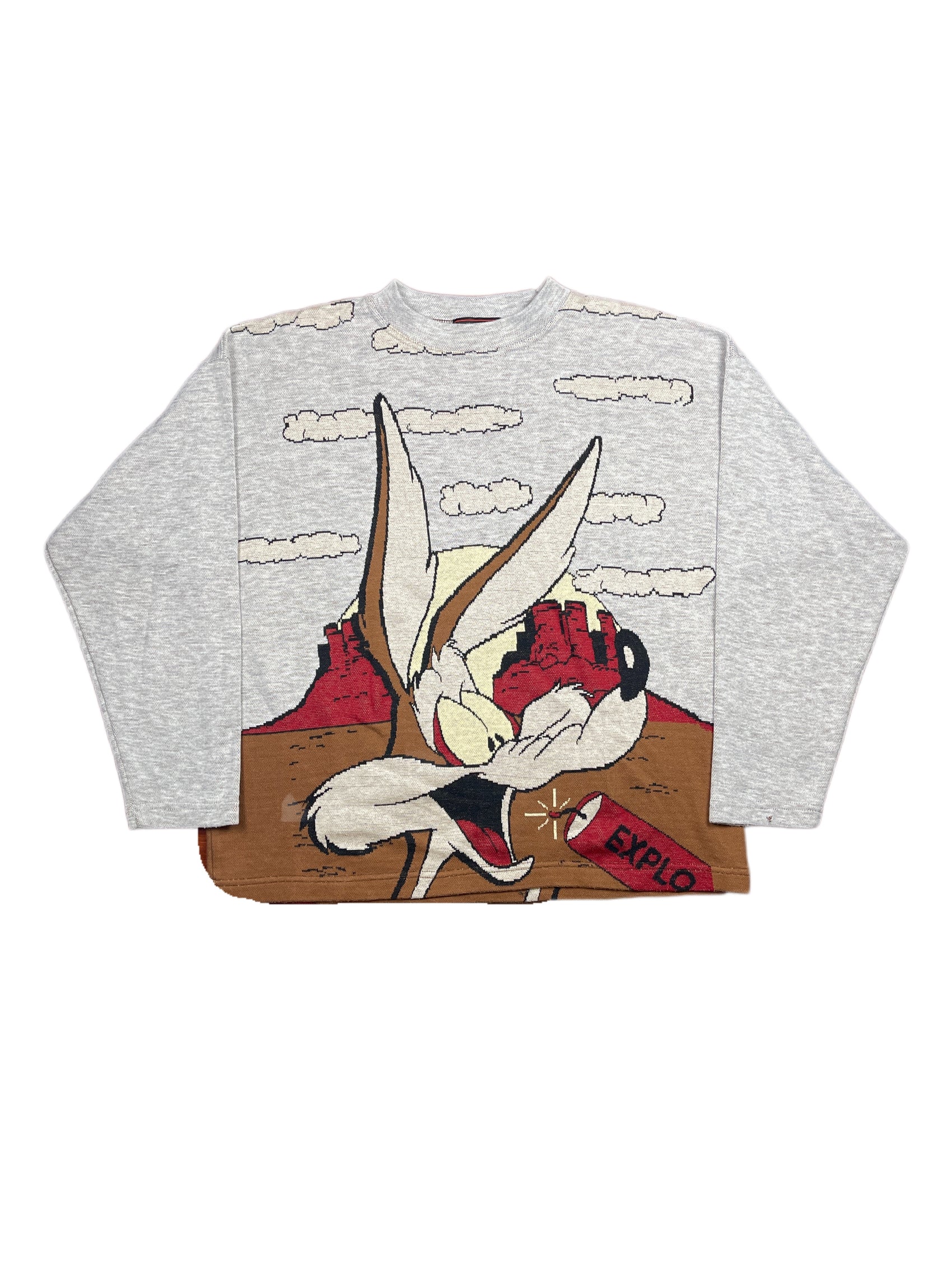 Vintage Tenue De Soiree 1996 Looney Tunes Warner Bros Will E Coyote Knitted Sweatshirt Gray - M