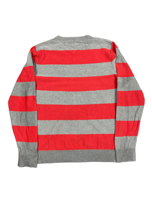 Y2k Tommy Hilfiger Knitted Sweatshirt Striped Red Gray - M