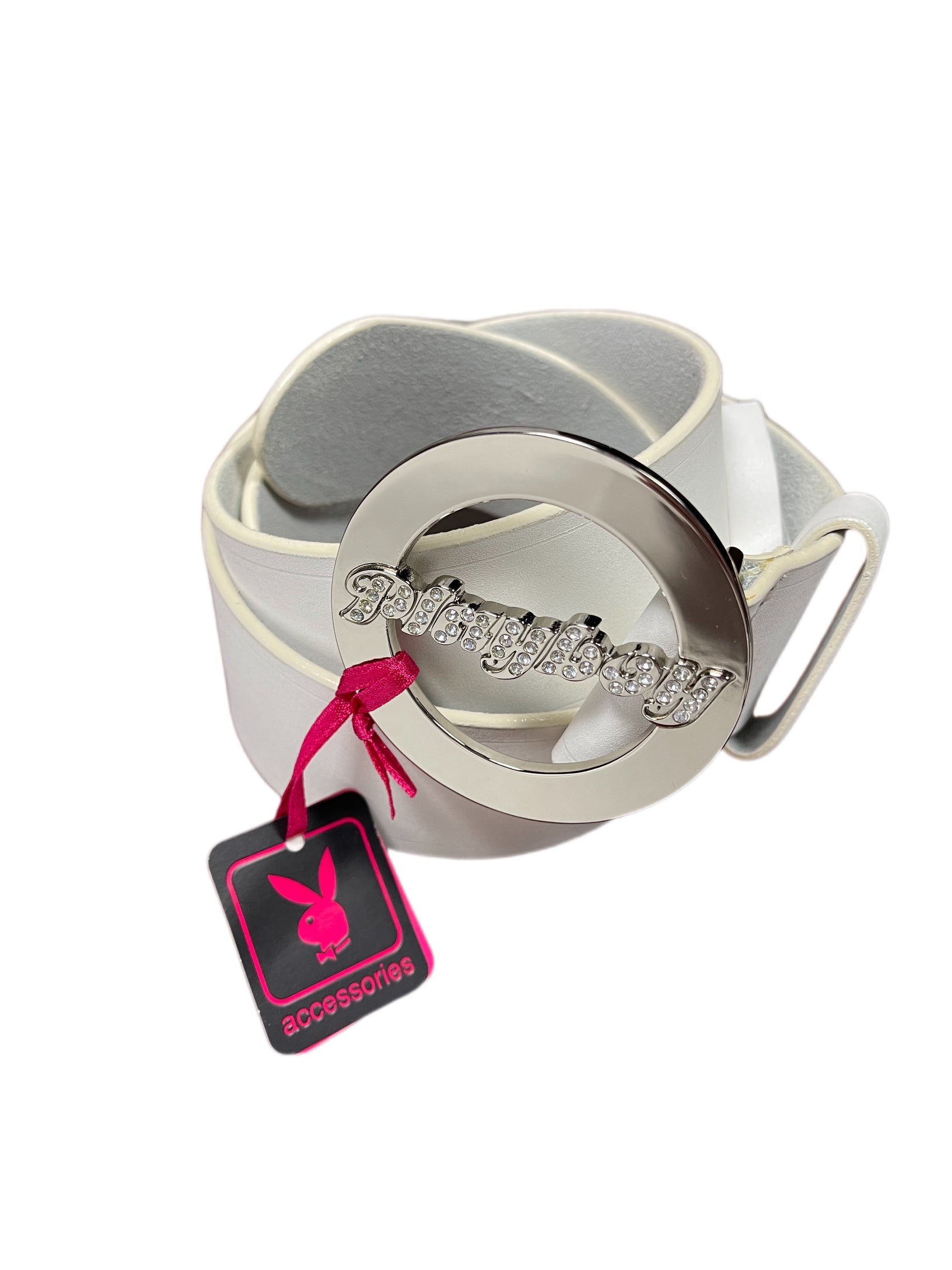 Y2k Playboy Leather Belt Mother-of-Pearl White 2004