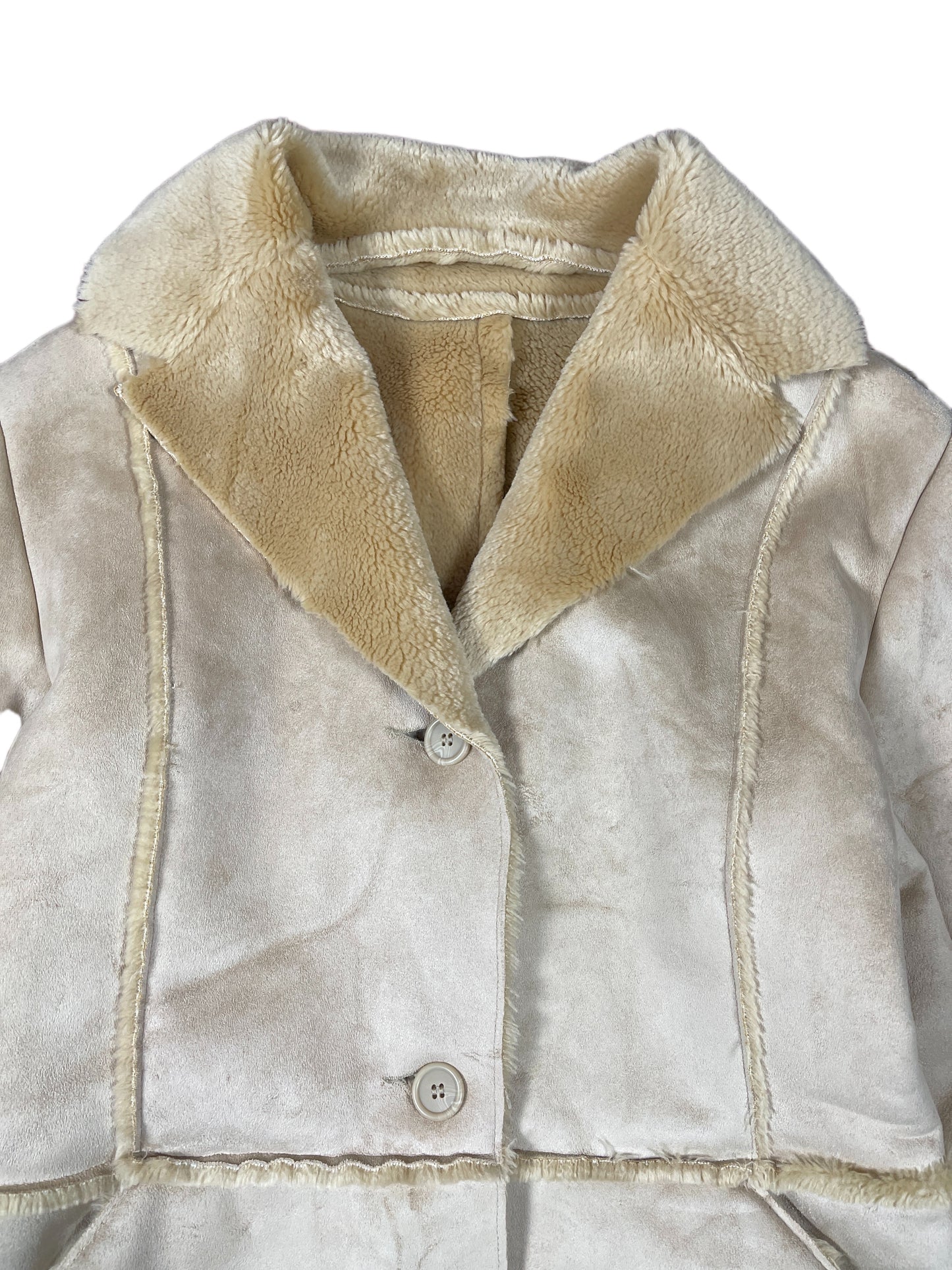 Inditex Faux Fur Coat Cream Beige - M