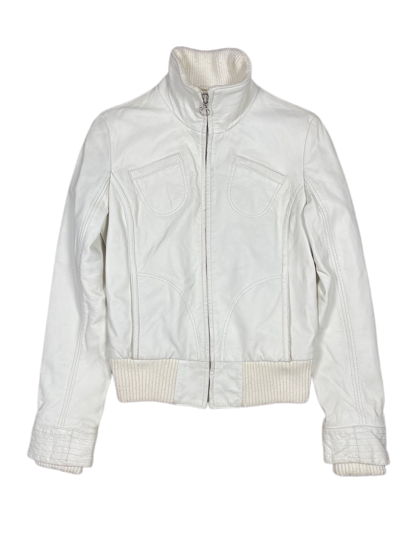 Y2k Mango Leather Jacket White - XS