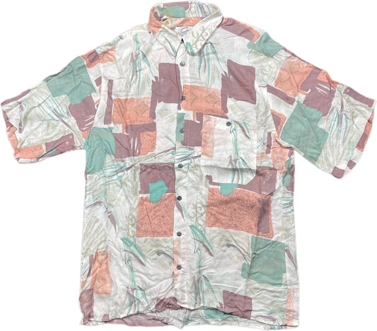 Vintage Carlo Comberti Short Sleeve Shirt Multicolor Viscose L-XL