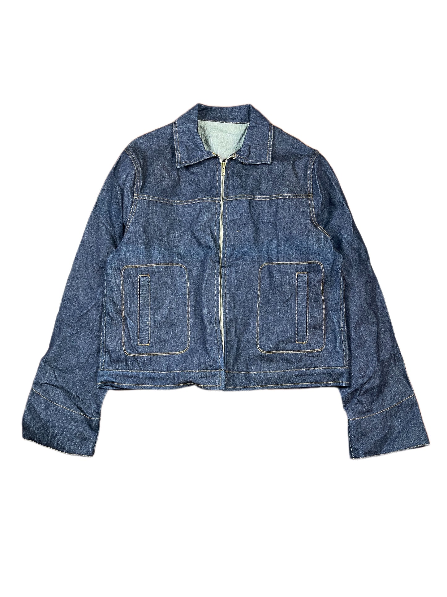 Vintage Denim Jacket Korean Style Blue L