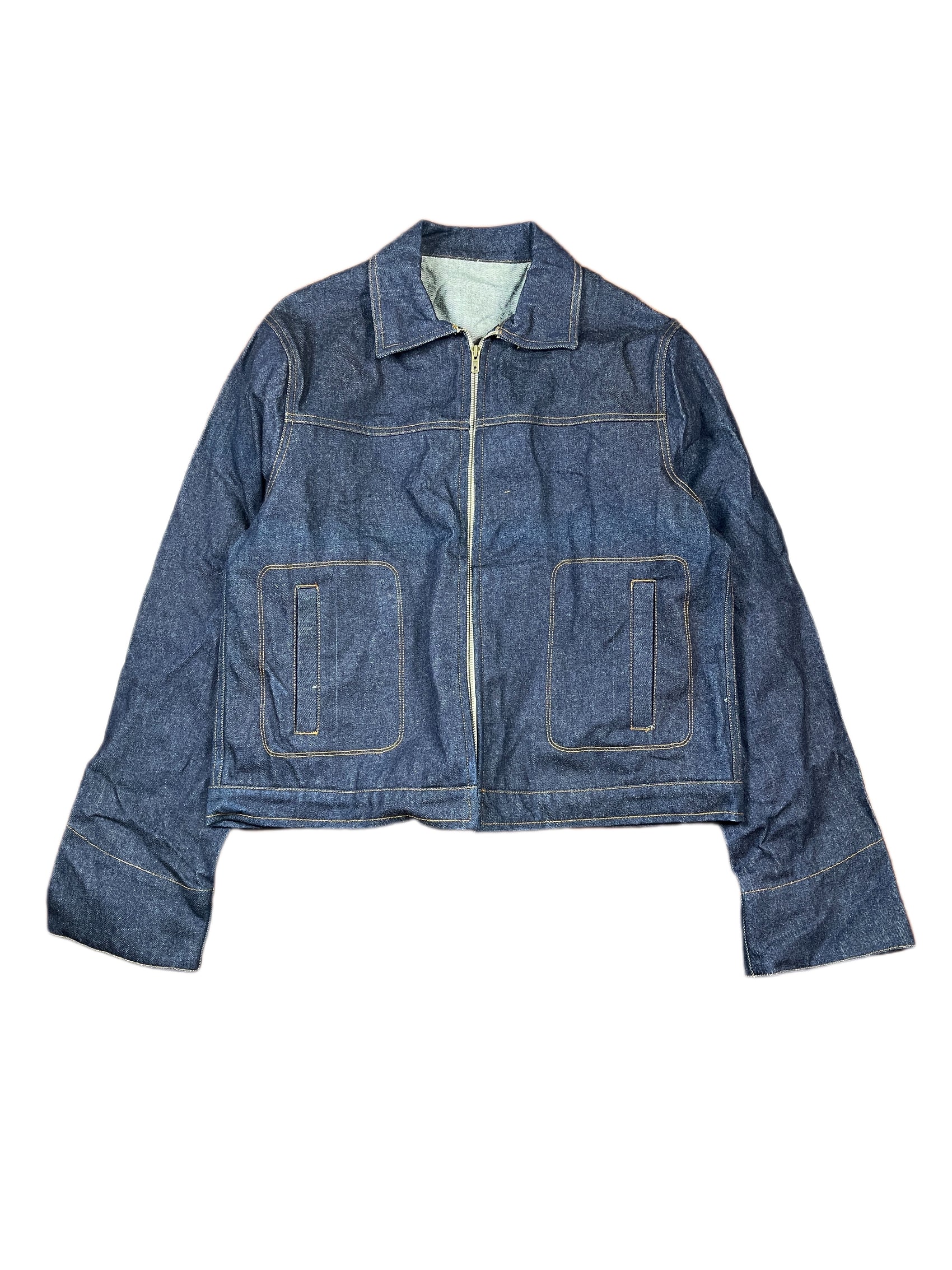 Vintage Denim Jacket Korean Style Blue L