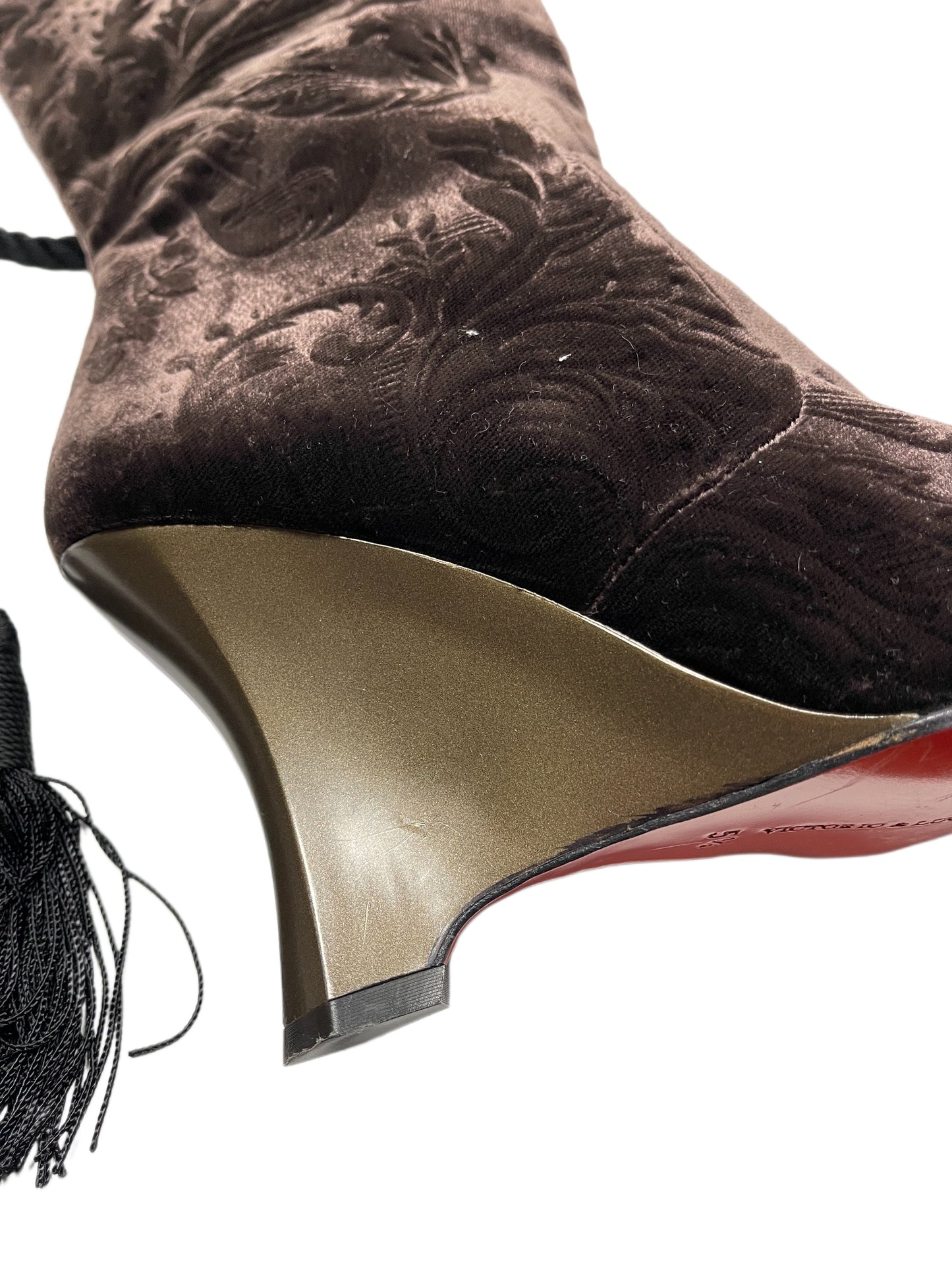 Y2k Victorio & Lucchino Knee High Velvet Brown Boots - 36