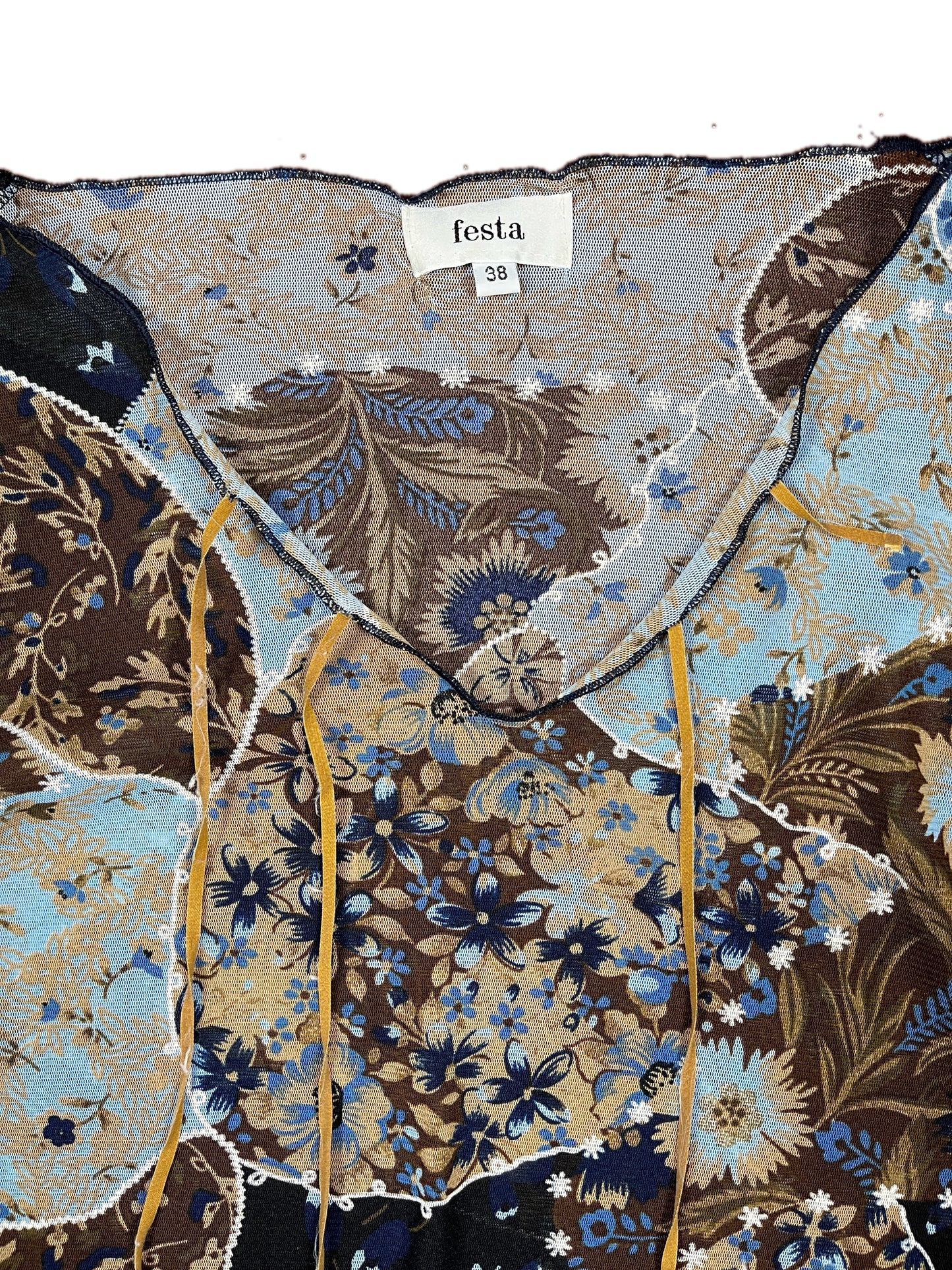 Y2k Festa Long Sleeve See Through Top Brown - M