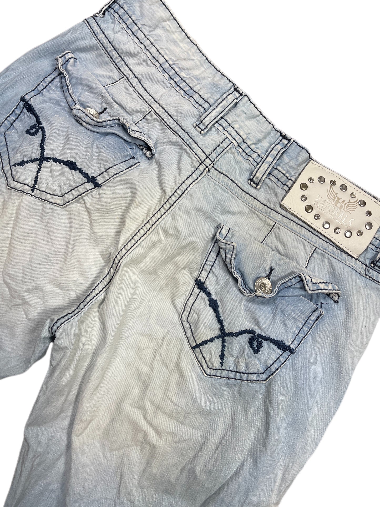 Y2k Kaporal5 Low Waist Flared Denim Pants Blue White - M/L