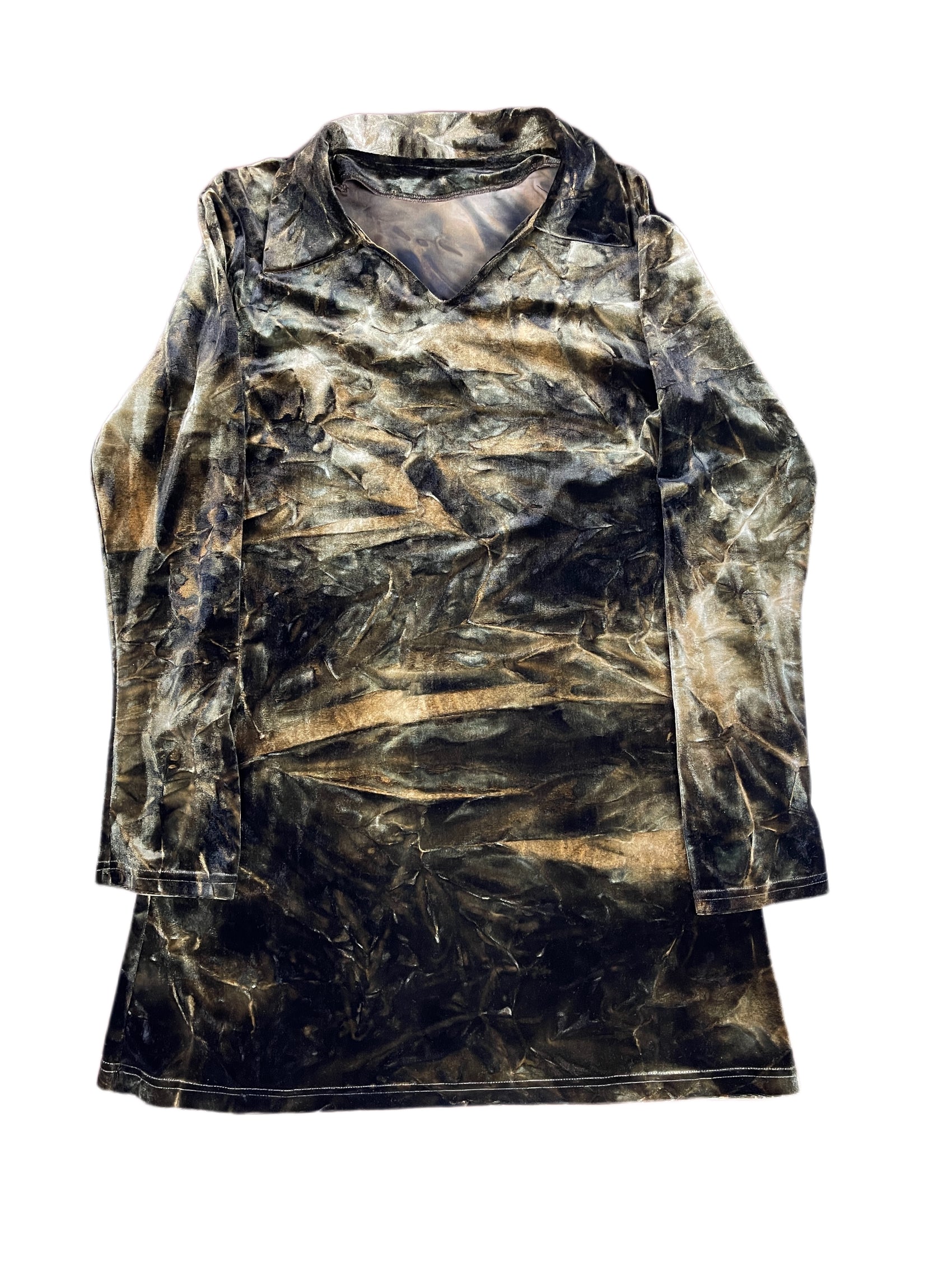 Vintage Long Sleeve Mini Dress Tie Dye Effect Brown - M