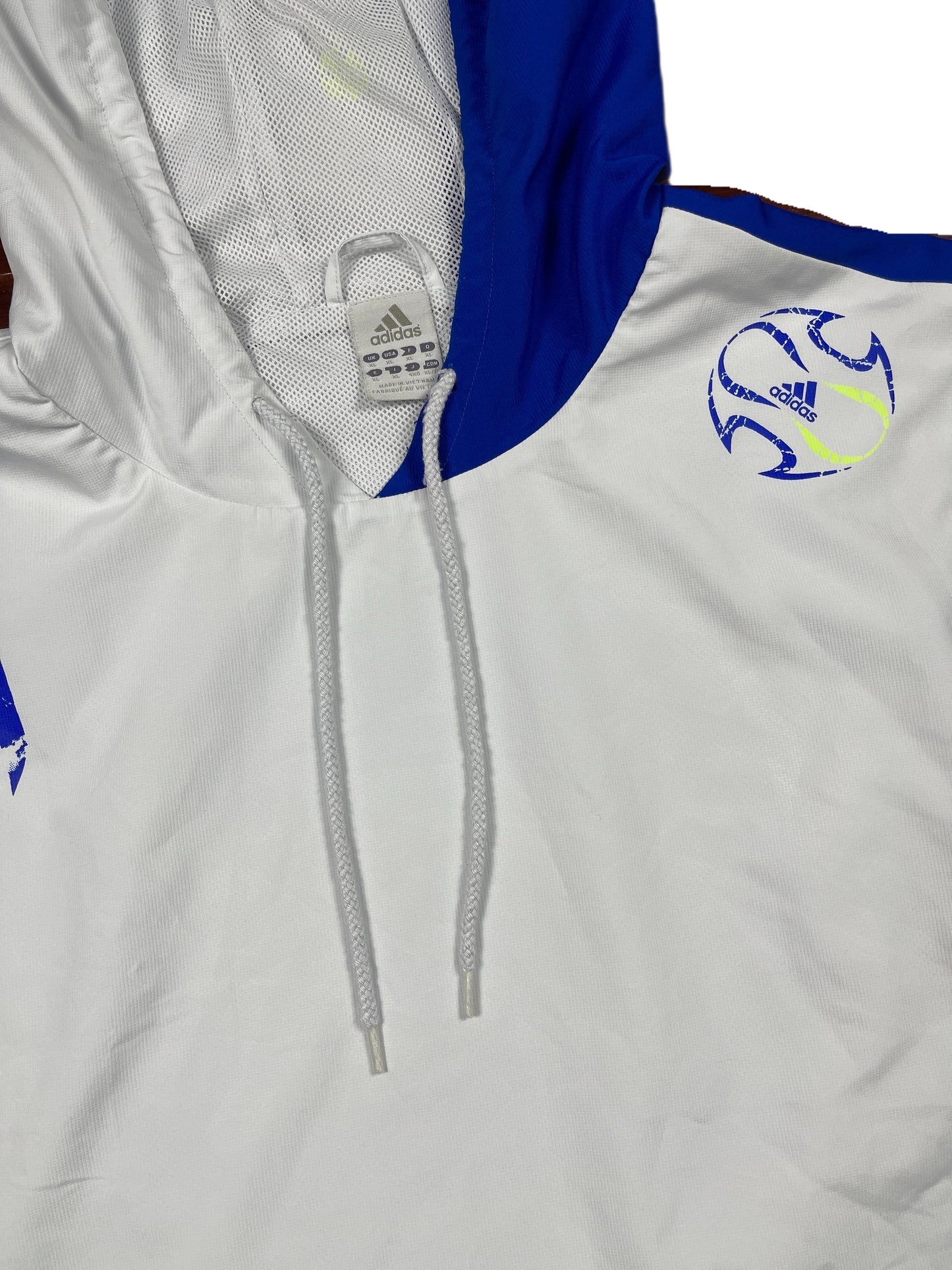 Y2k Adidas 2006 Sleeveless Sport Hoodie White Blue - XL