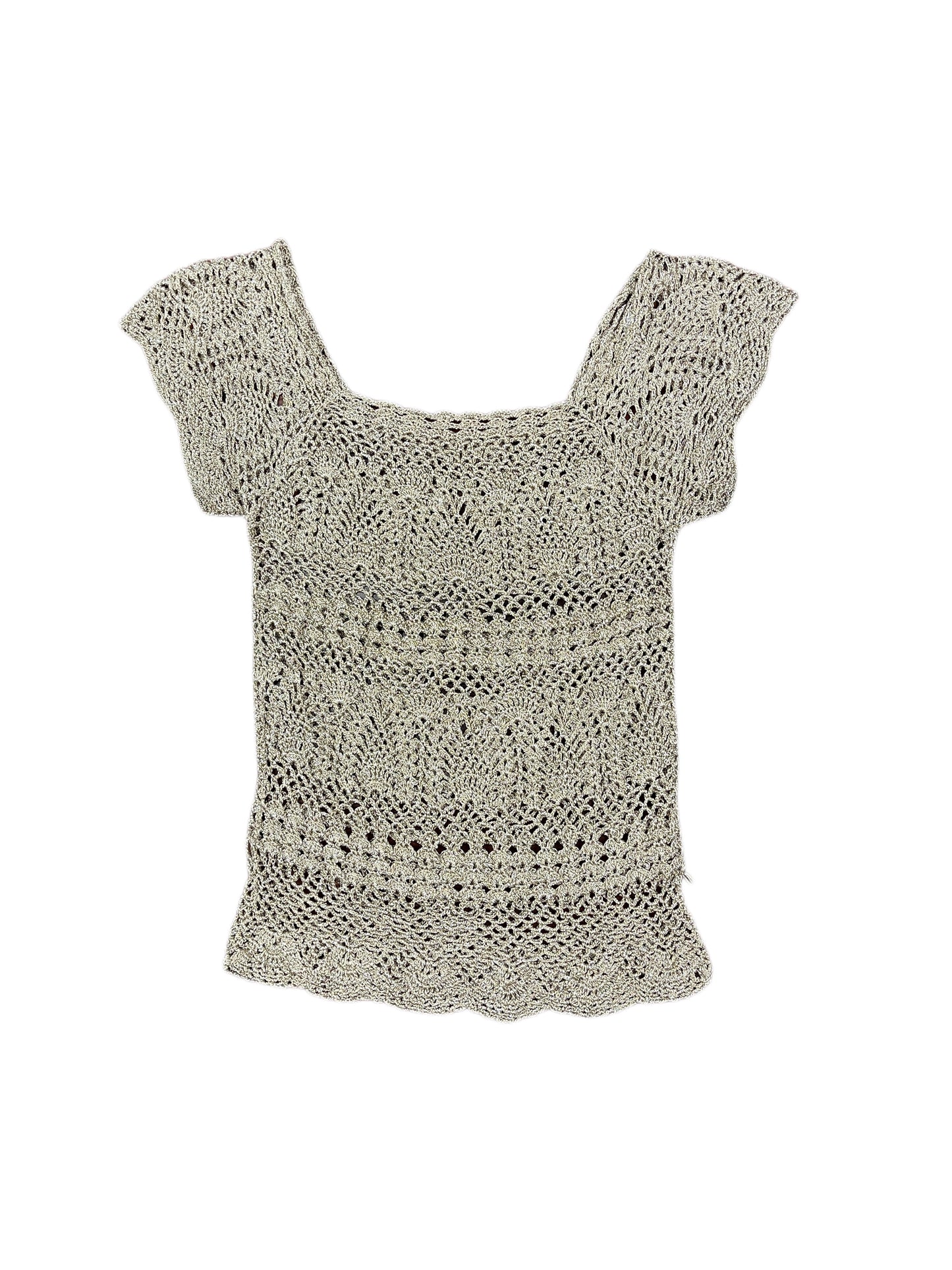 Y2k See Through Knitted Top Shiny Beige - M
