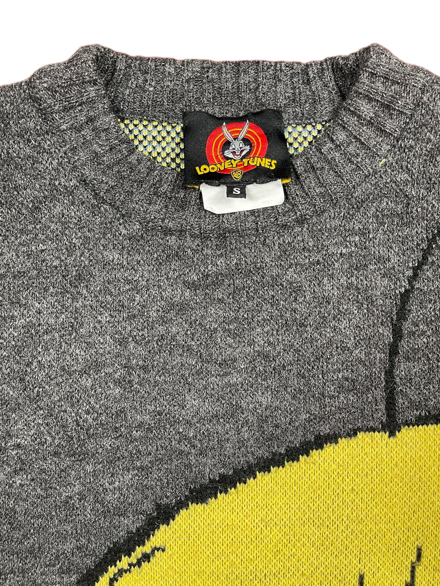 Vintage Looney Tunes 2000 Tweety Warner Bros Chunky Knitted Sweatshirt Gray - S