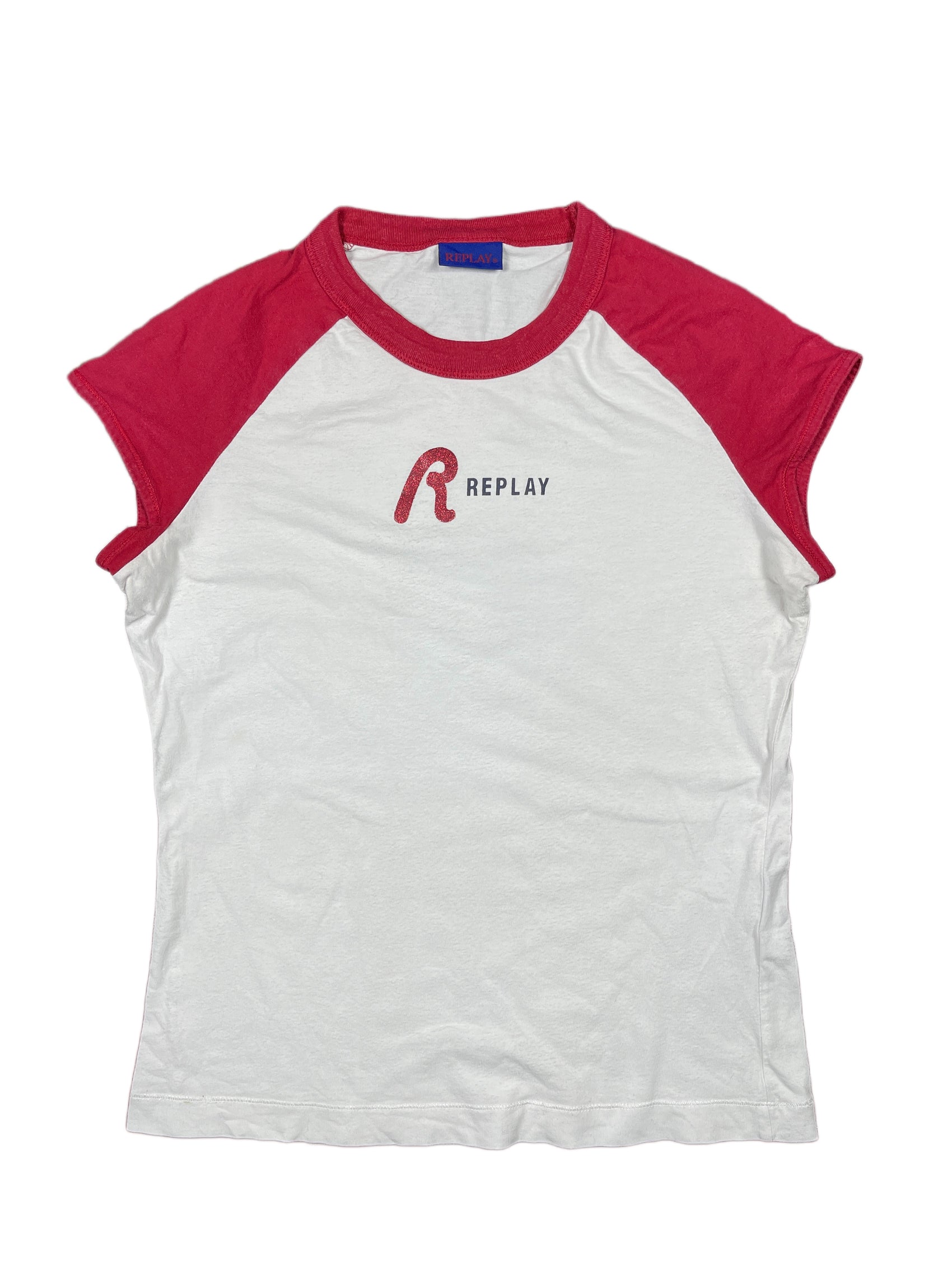 Y2k Replay Short Sleeve Top White Red - M/L