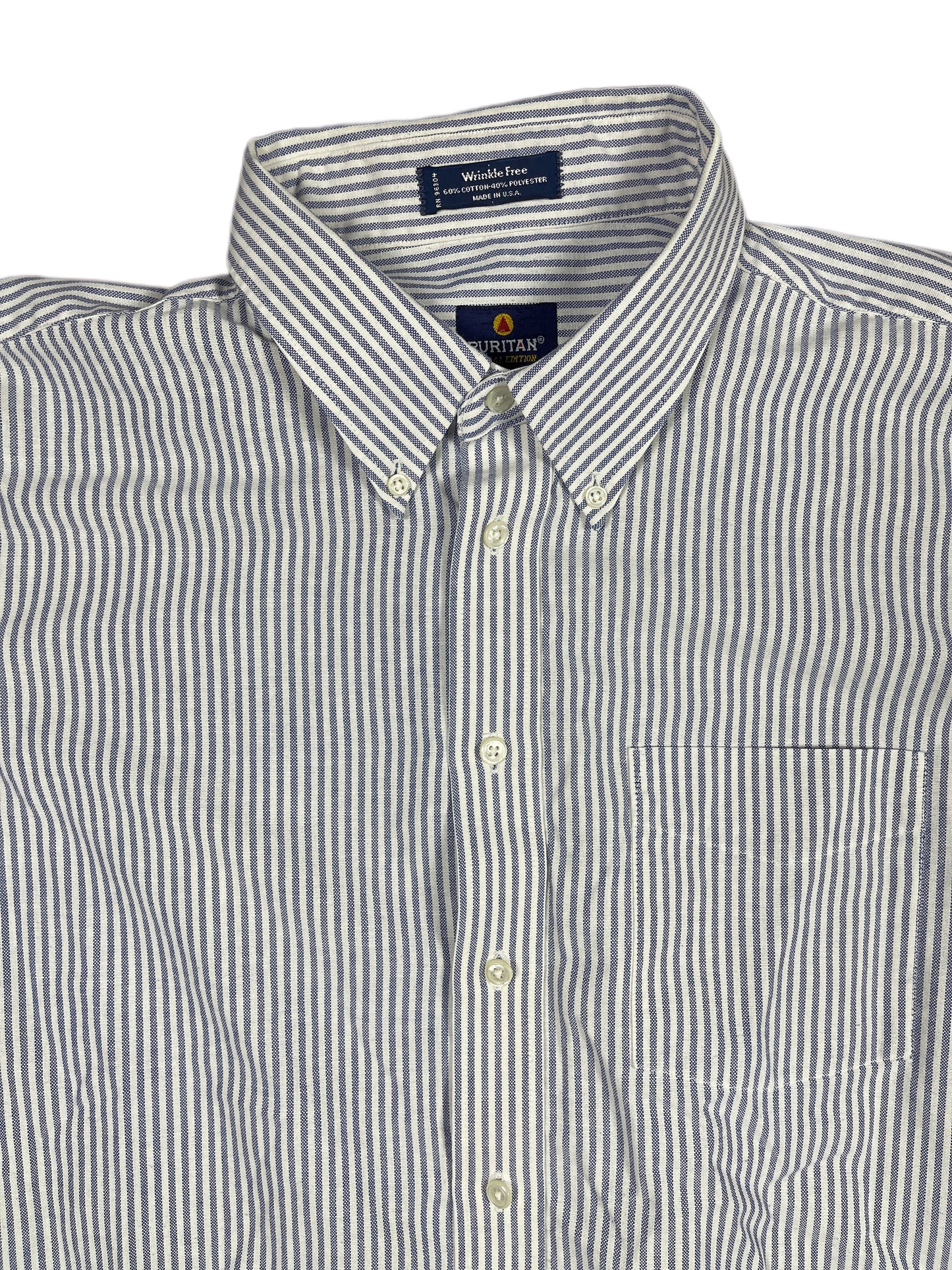 Vintage Puritan Long Sleeve Shirt White Blue - XXL