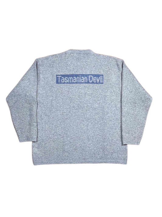 Vintage Looney Tunes 2004 Warner Bros Chunky Knitted Sweatshirt Blue Brown - L