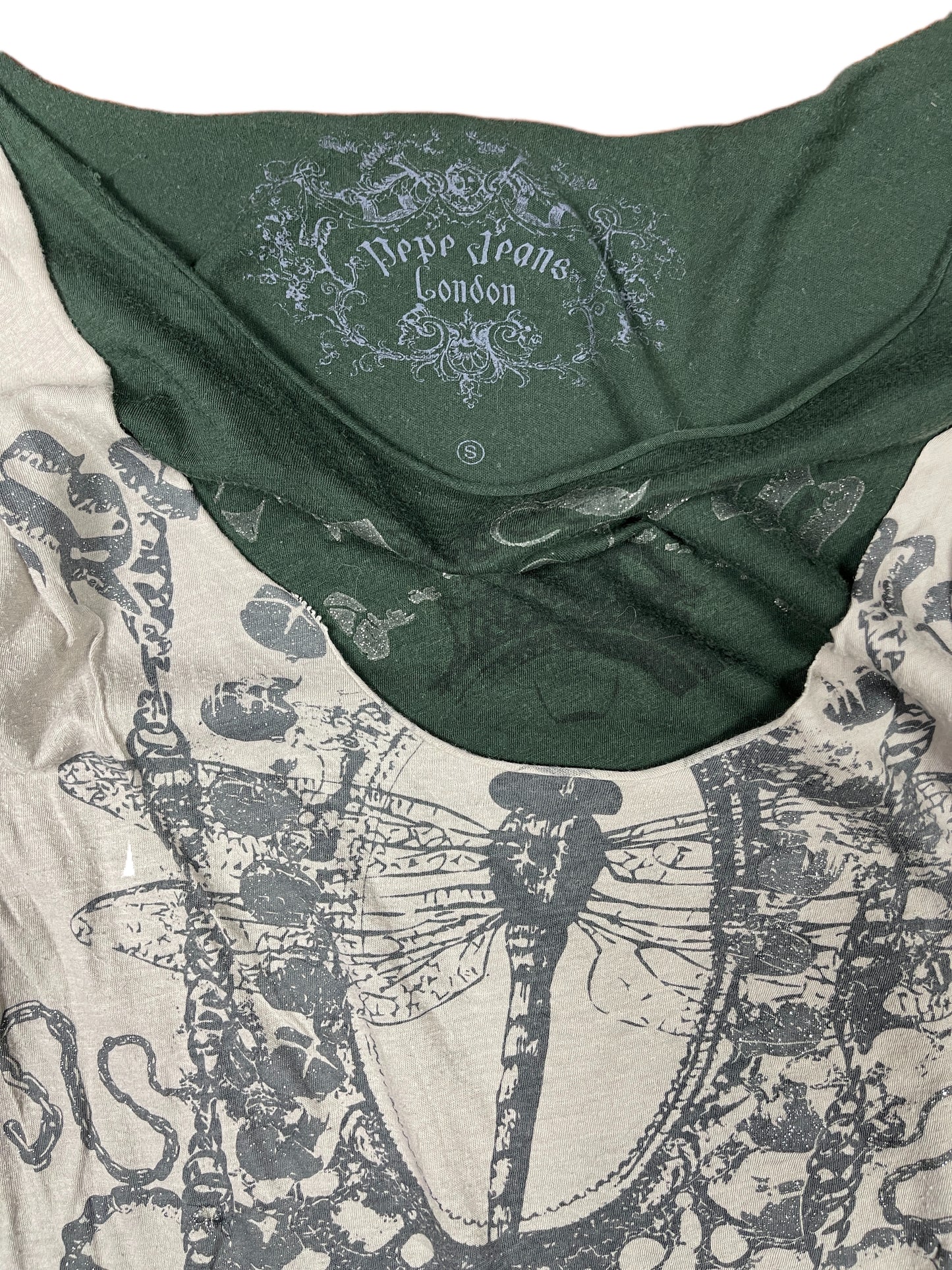 Y2k Pepe Jeans Long Sleeve Top Gray Green - S