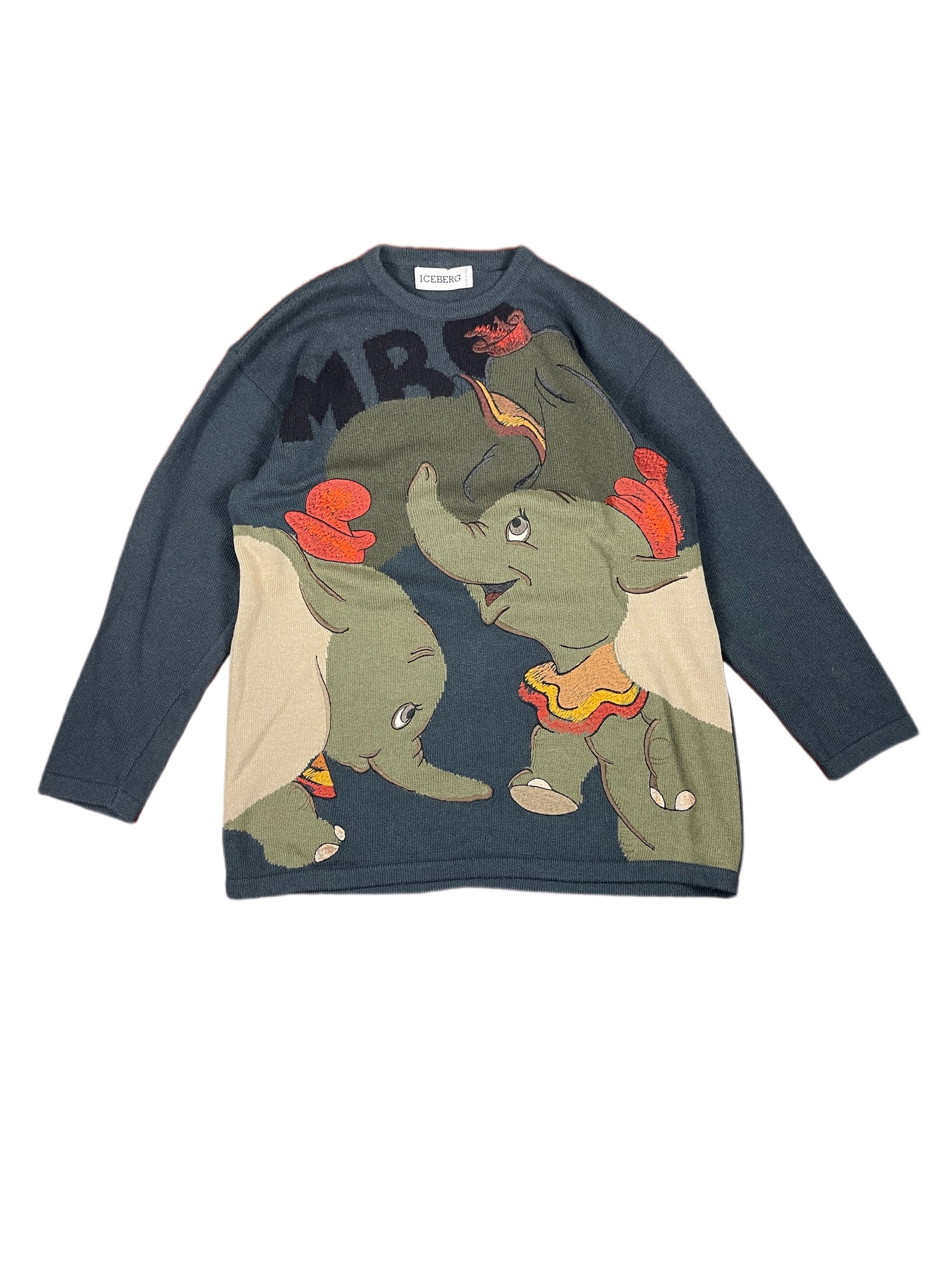 Vintage Iceberg 1992 Dumbo Disney Rare Knitted Sweatshirt Gray Navy M
