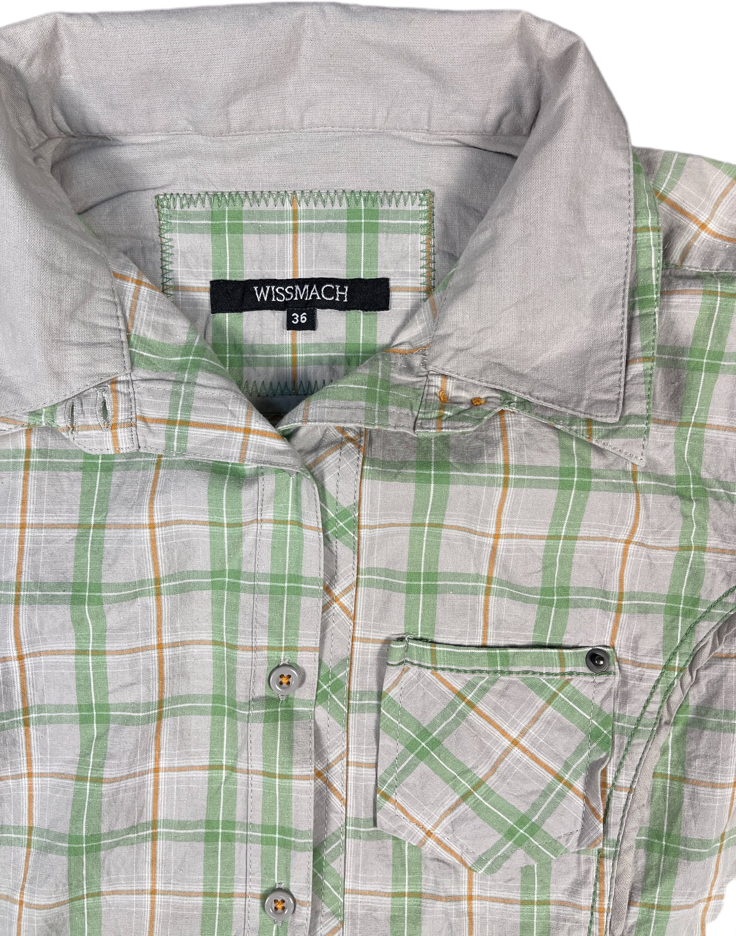 Y2K Wissmach Long Sleeve Shirt Green Squared Pattern Cotton Blend S