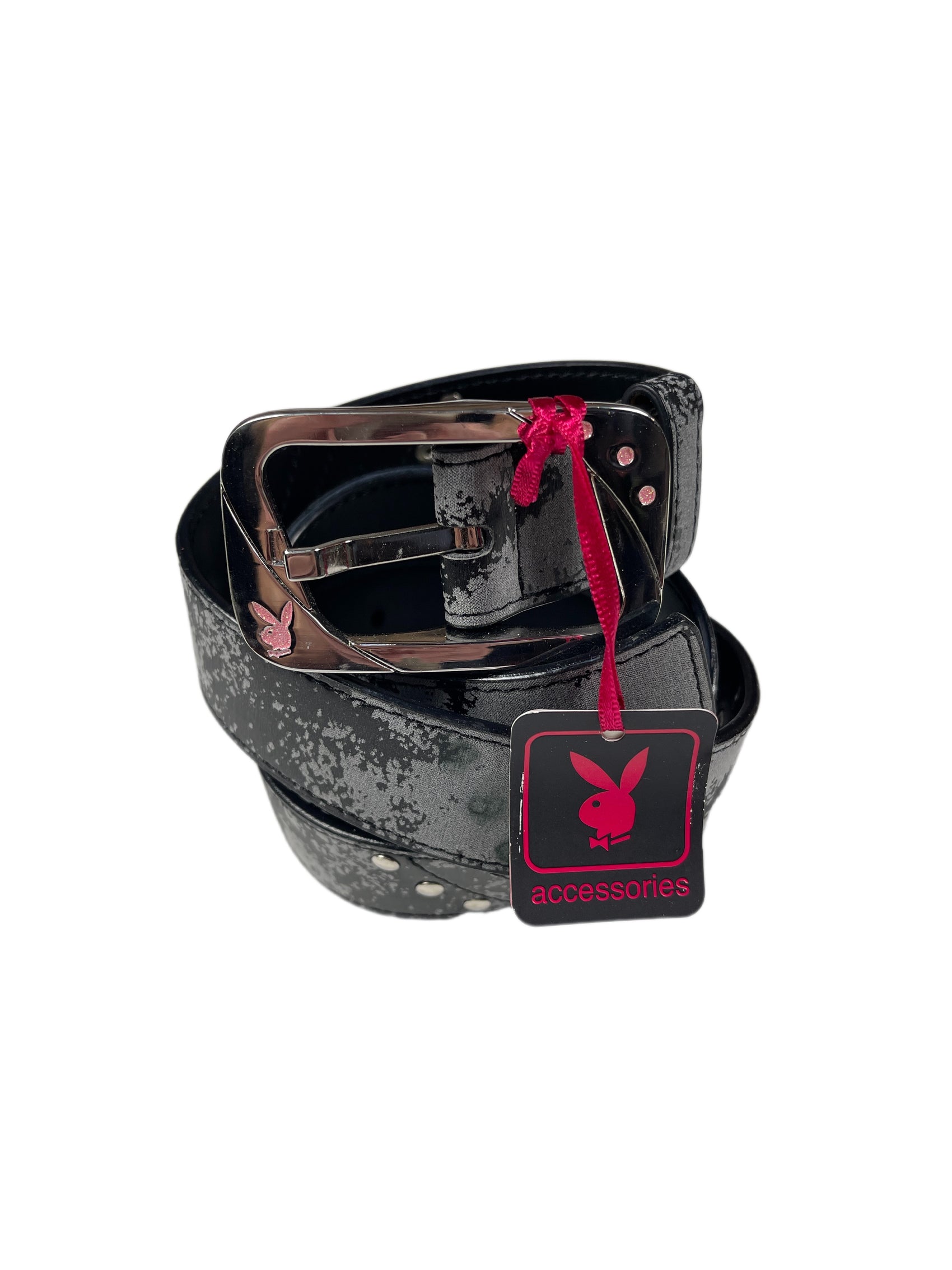 Y2k Playboy Belt Distressed Black Gray with Chain 2004