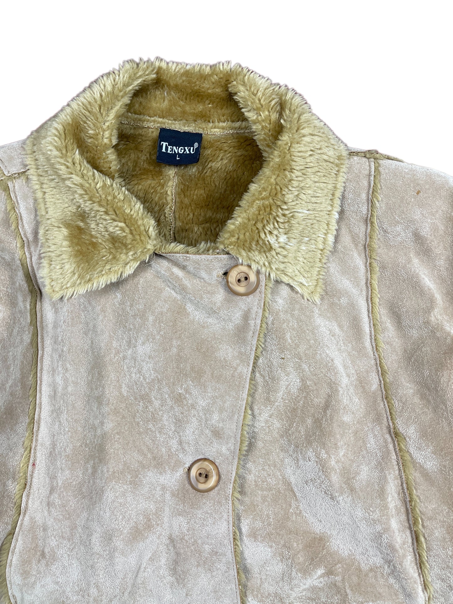 Y2k Tengxu Faux Fur Jacket Beige - L