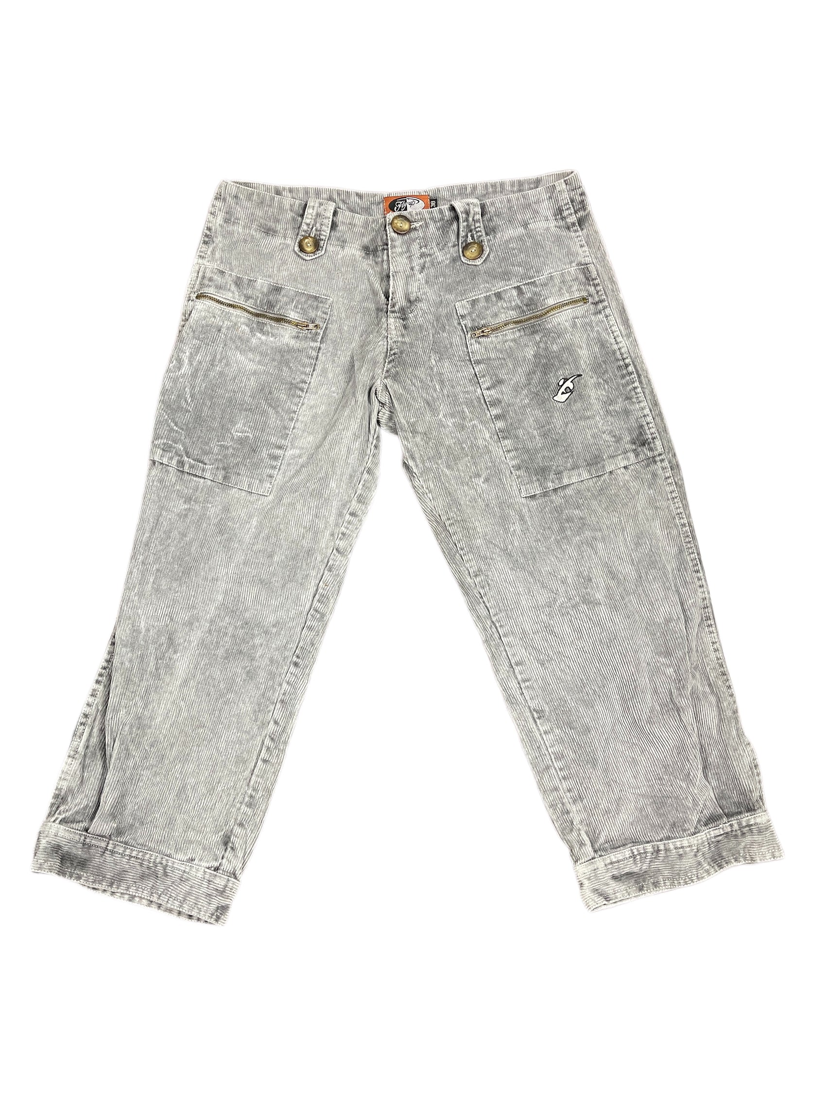Vintage 1990s Fly Up Low Waist Capri Corduroy Pants Gray M