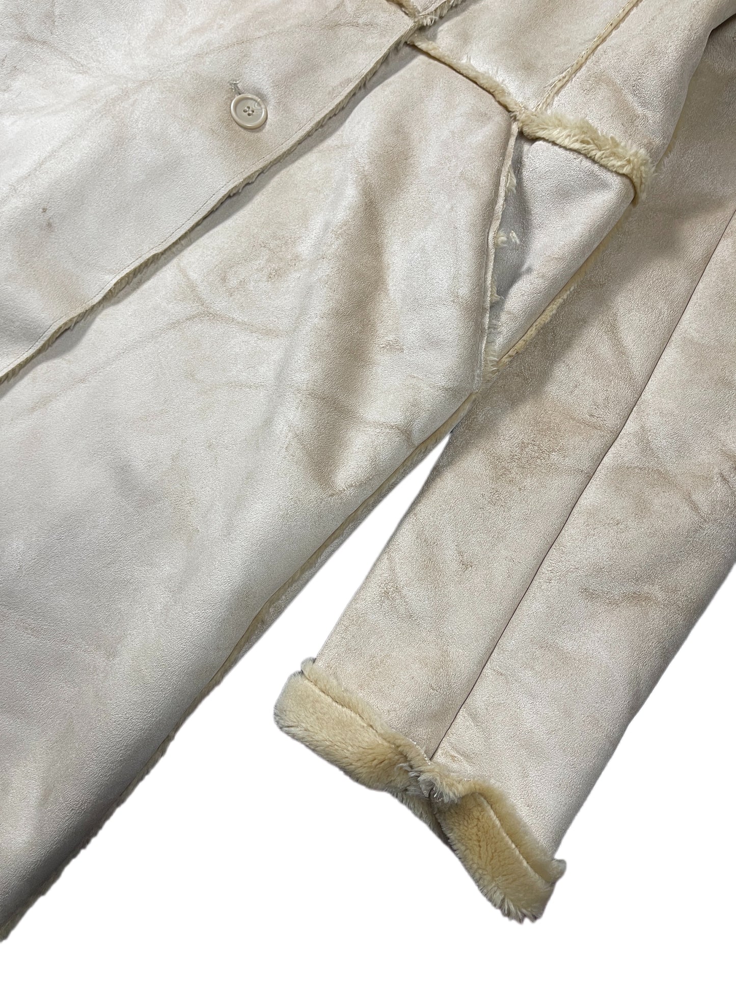 Inditex Faux Fur Coat Cream Beige - M