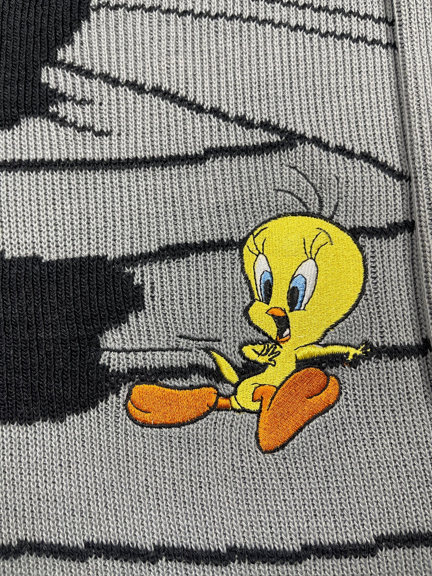 Vintage Looney Tunes 2001 Tweety Silvester Knitted Sweatshirt Gray - XL