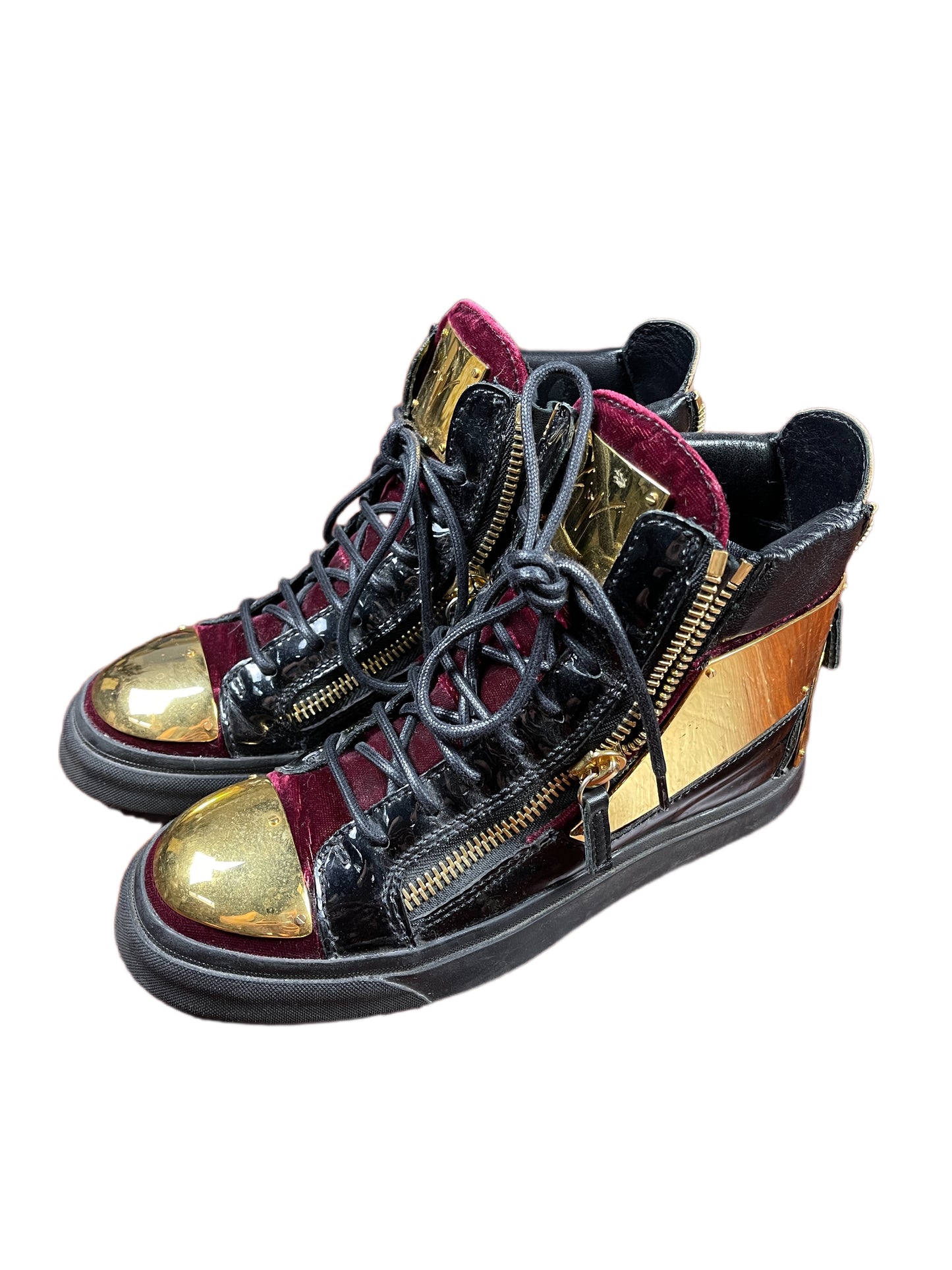 Giuseppe Zanotti Velvet Boot Trainer Black Bordeaux Gold - 37