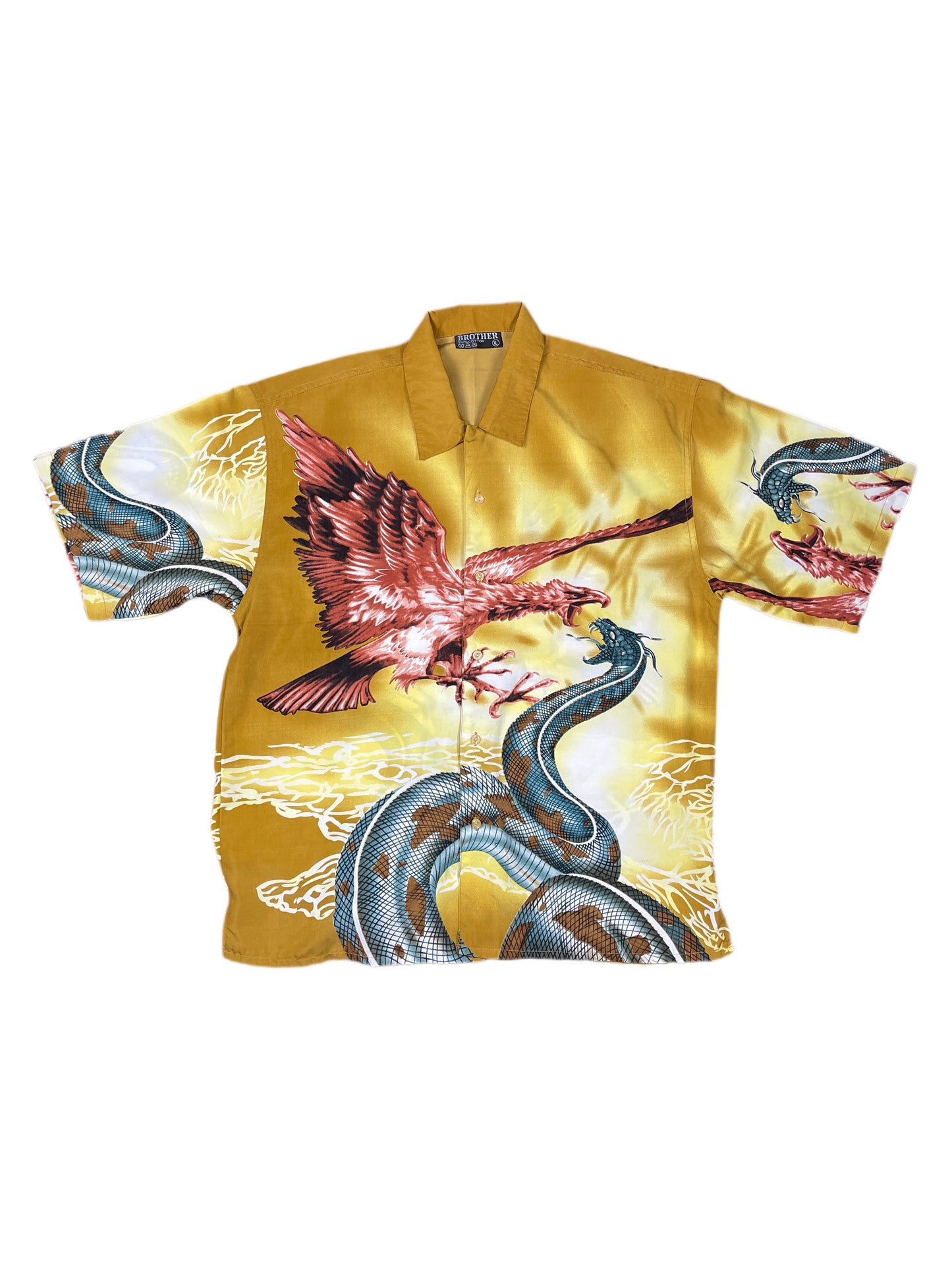 Y2k Brother Short Sleeve Snake Phoenix Shirt Gold - XL
