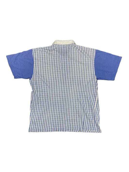 Y2k Reebok Polo Shirt Checkered Grey Blue - L