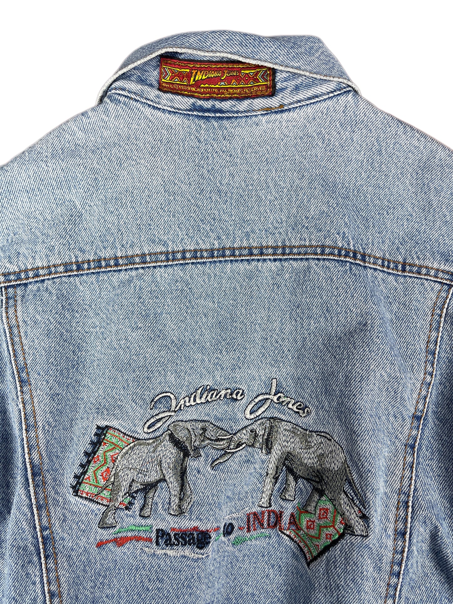 Vintage 1989 Indiana Jones Denim Jacket Passage to India Blue - XS