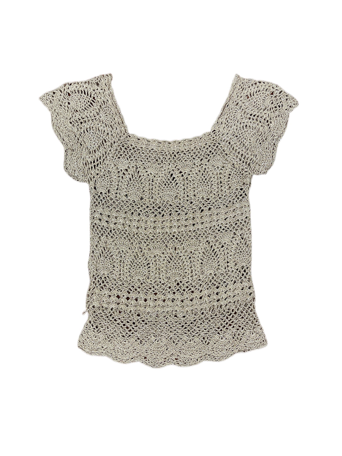 Y2k See Through Knitted Top Shiny Beige - M