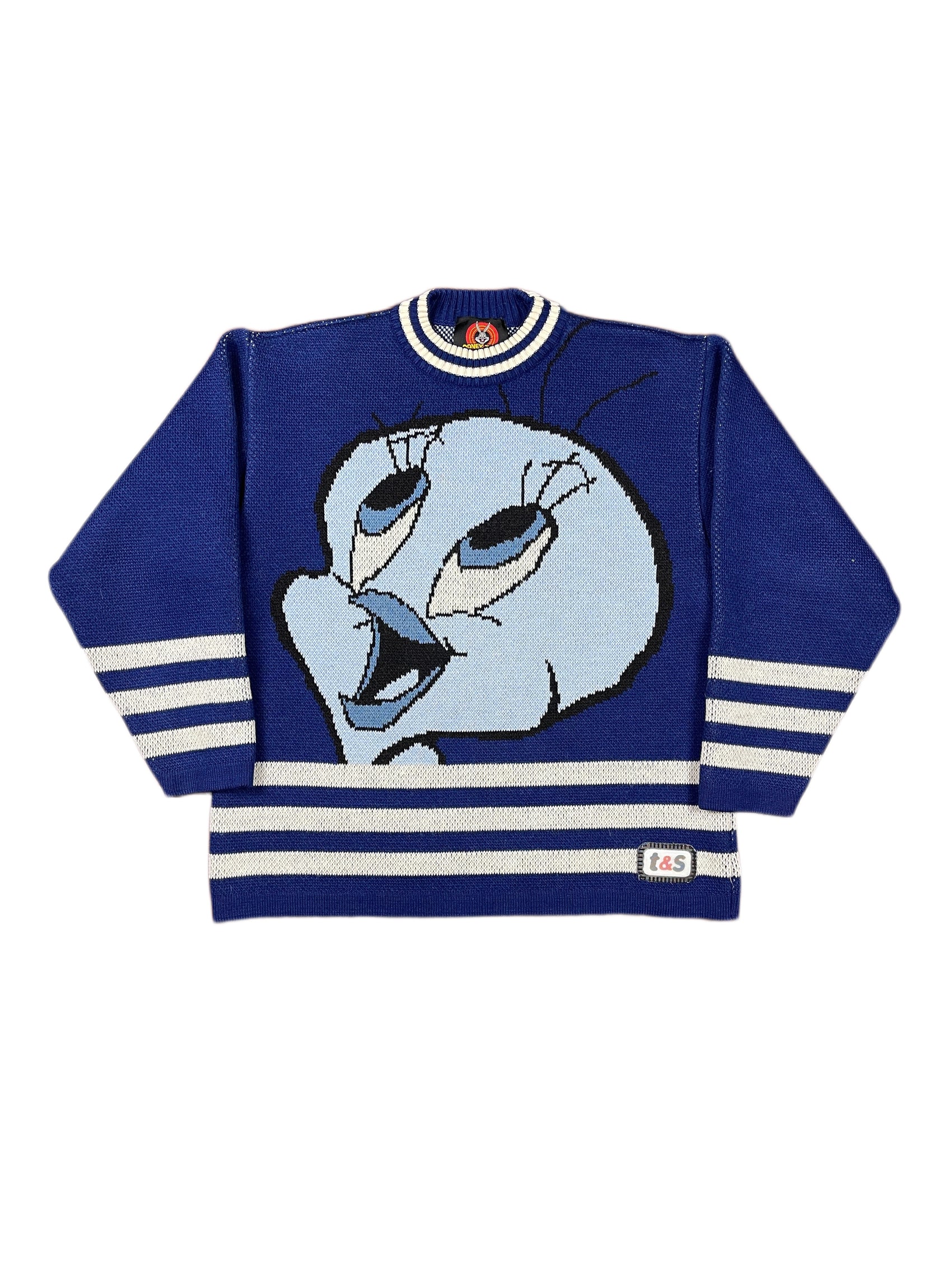 Vintage Warner Bros 2000s Looney Tunes Tweety Chunky Knitted Sweatshirt Blue - XS