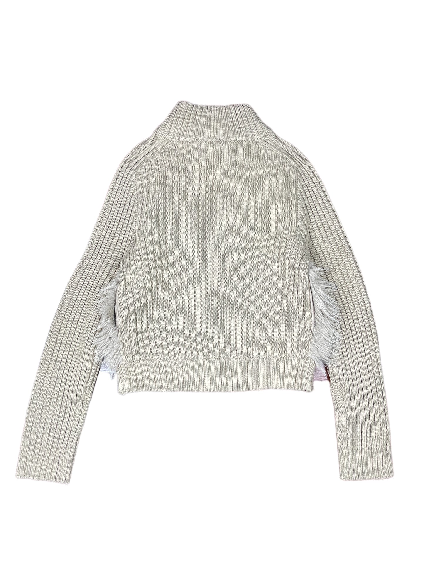 Stradivarius Knit Long Sleeve Fake Fur Zip Jacket Beige Gray - S