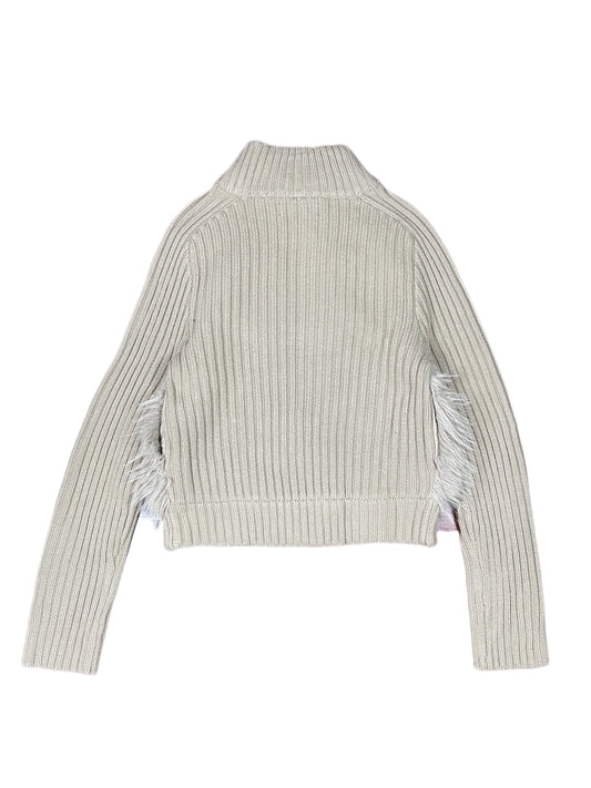 Stradivarius Knit Long Sleeve Fake Fur Zip Jacket Beige Gray - S