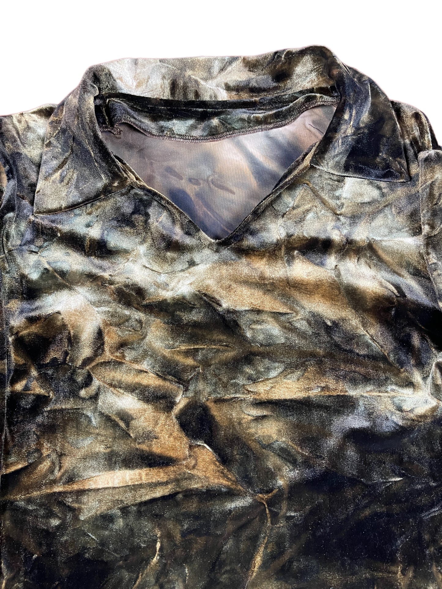 Vintage Long Sleeve Mini Dress Tie Dye Effect Brown - M