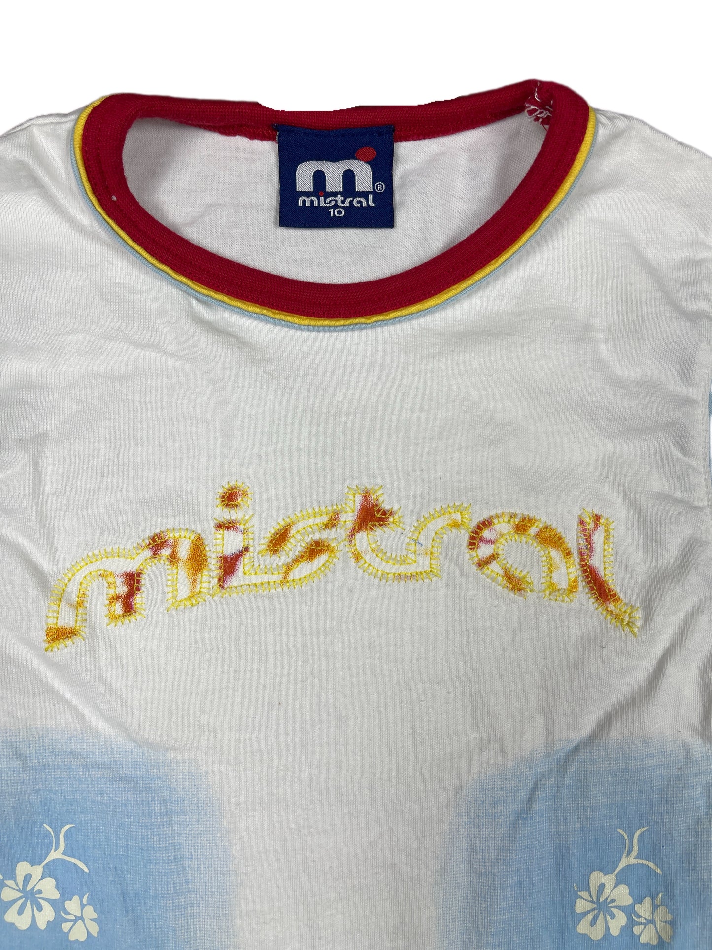 Y2k Mistral Baby Tee Short Sleeve Top Blue White Multicolor - XXS