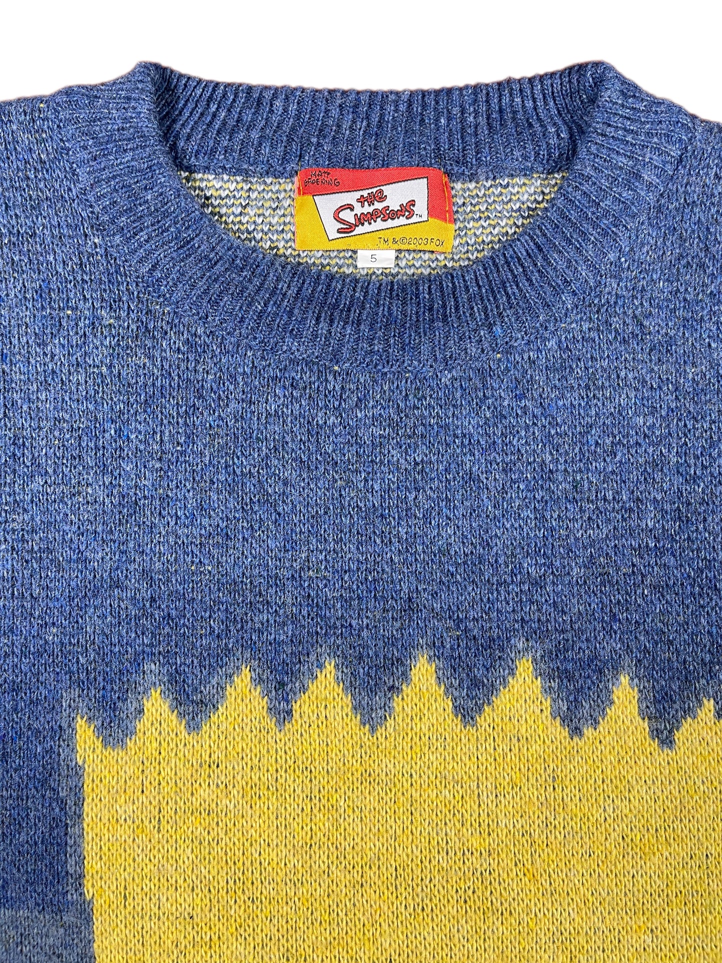 Vintage Simpsons 2003 Bart Chunky Knitted Sweatshirt Blue Yellow - XL