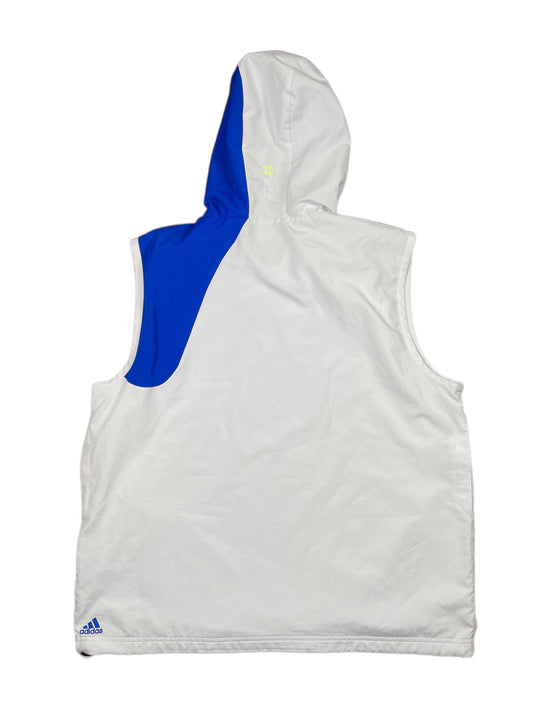 Y2k Adidas 2006 Sleeveless Sport Hoodie White Blue - XL