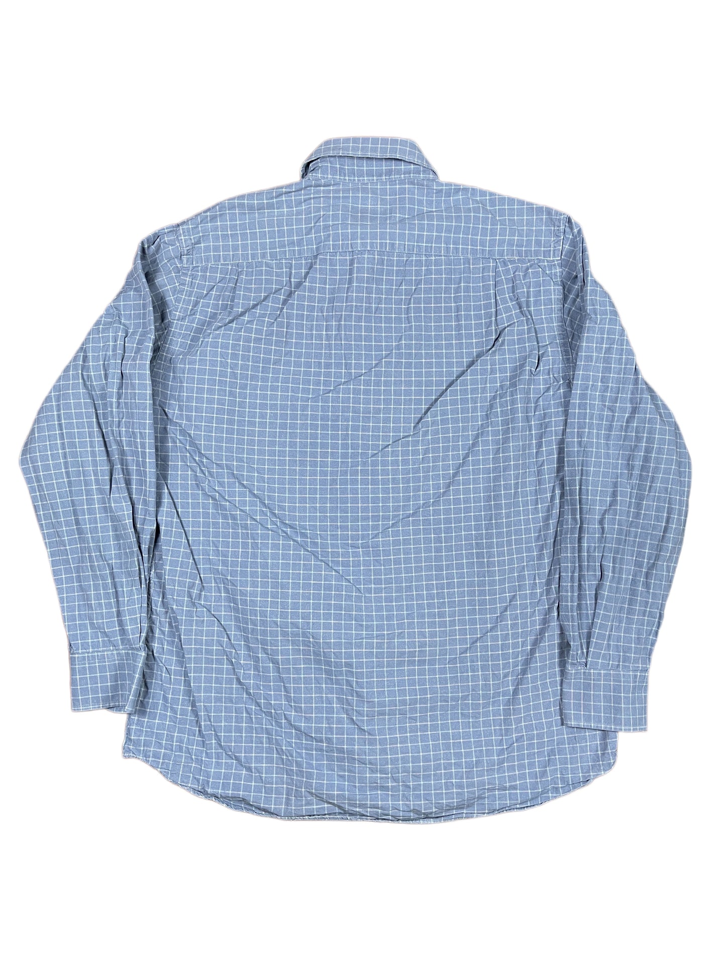 Vintage Valentino Uomo Long Selve Shirt Chekered Blue - L