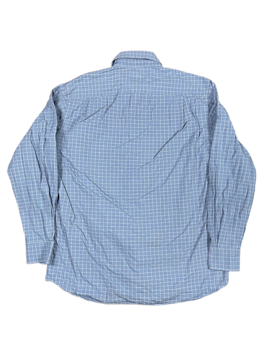 Vintage Valentino Uomo Long Selve Shirt Chekered Blue - L