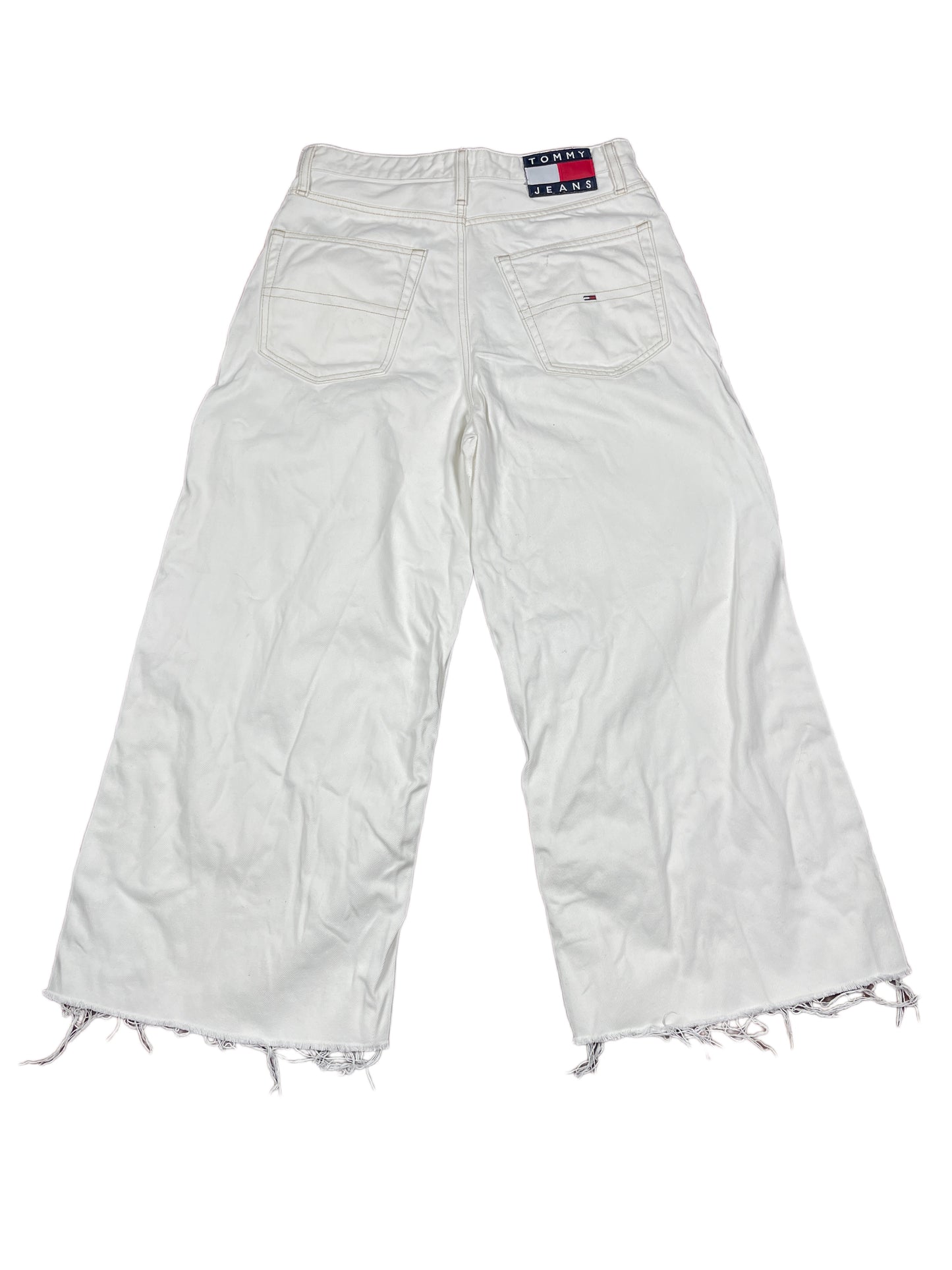 Y2k Tommy Hilfiger High Waist Wide Leg Denim Pants White - M/L