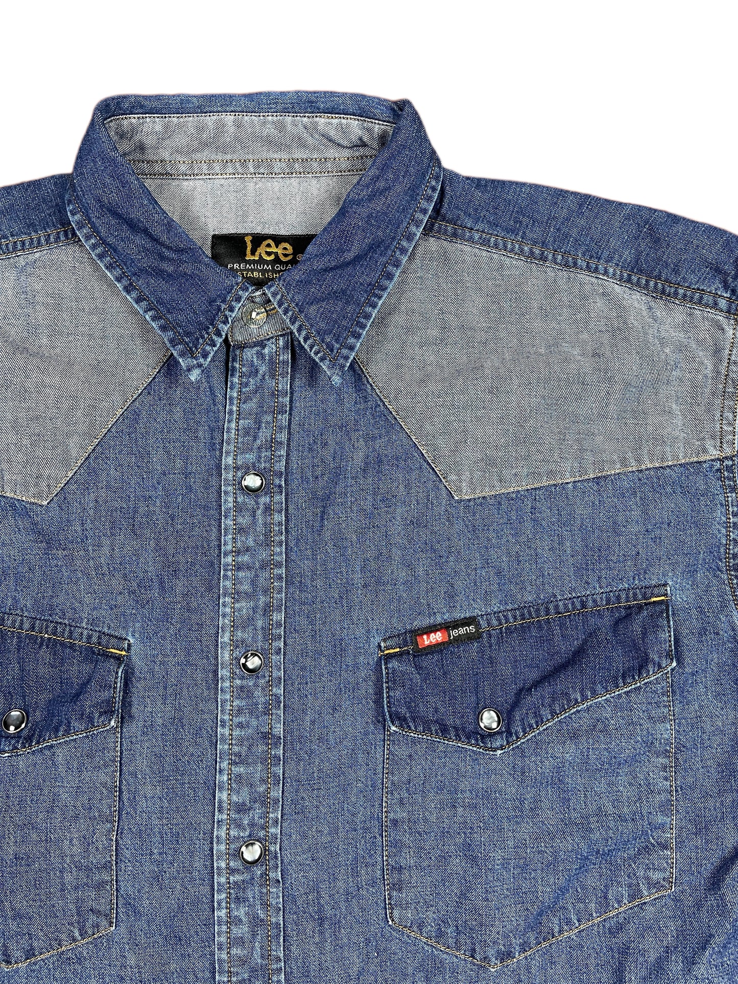 Vintage Lee Denim Long Sleeve Shirt Blue - XL