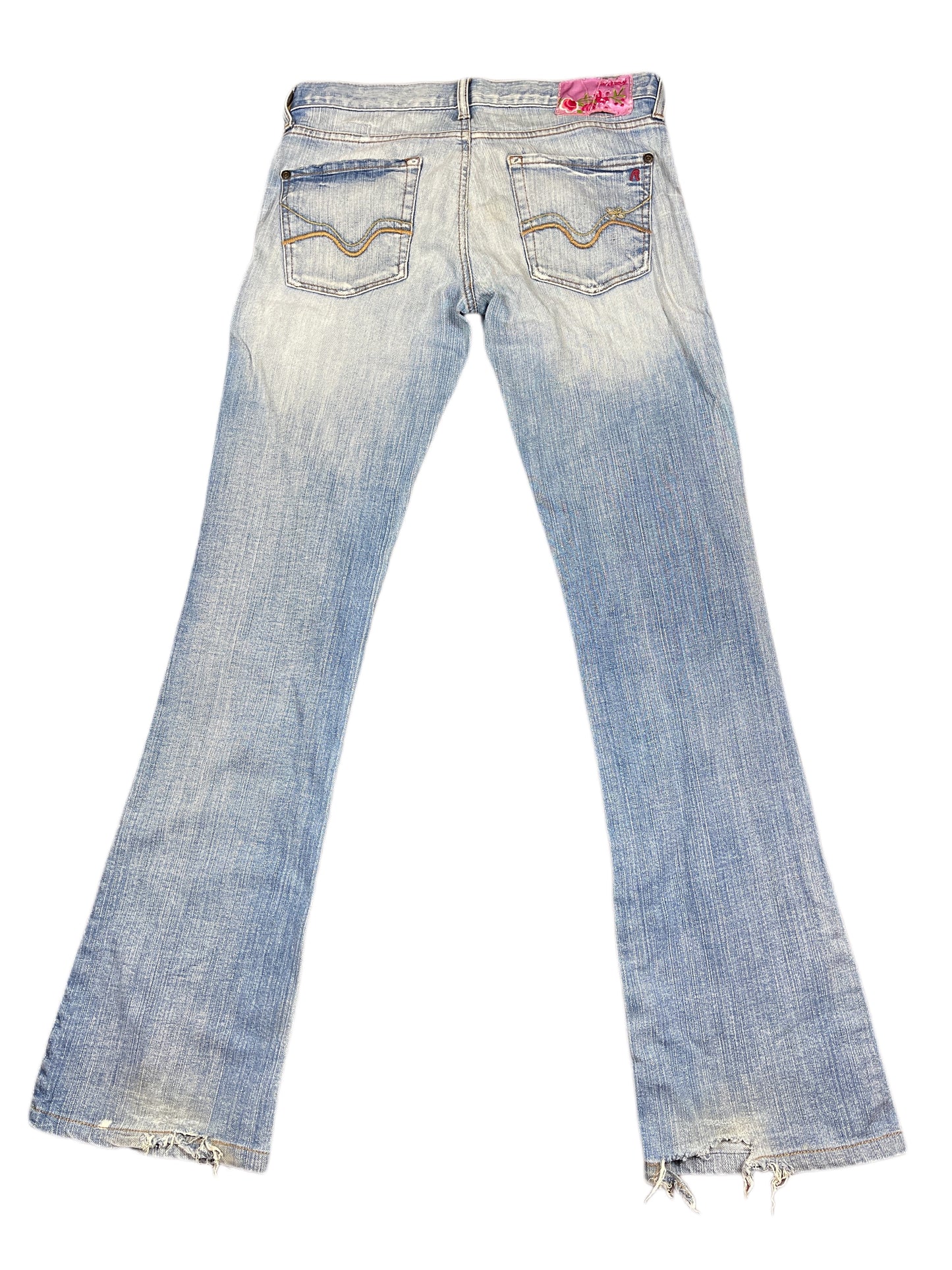 Y2k Replay Low Waist Flared Distressed Denim Pants Blue - S/M