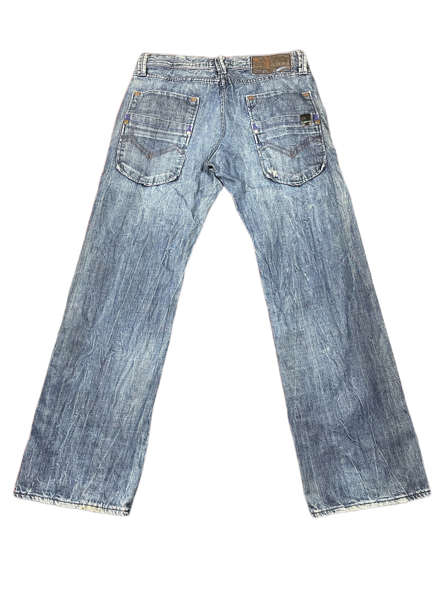 Y2k Energie Low Waist Bootcut Denim Pants Blue - L