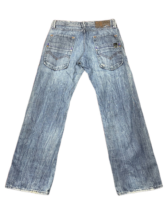 Y2k Energie Low Waist Bootcut Denim Pants Blue - L